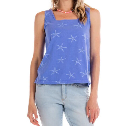 FRESH PRODUCE XL Peri Blue STARFISH Jersey Cotton $49 Boxy Tank TOP NWT New XL