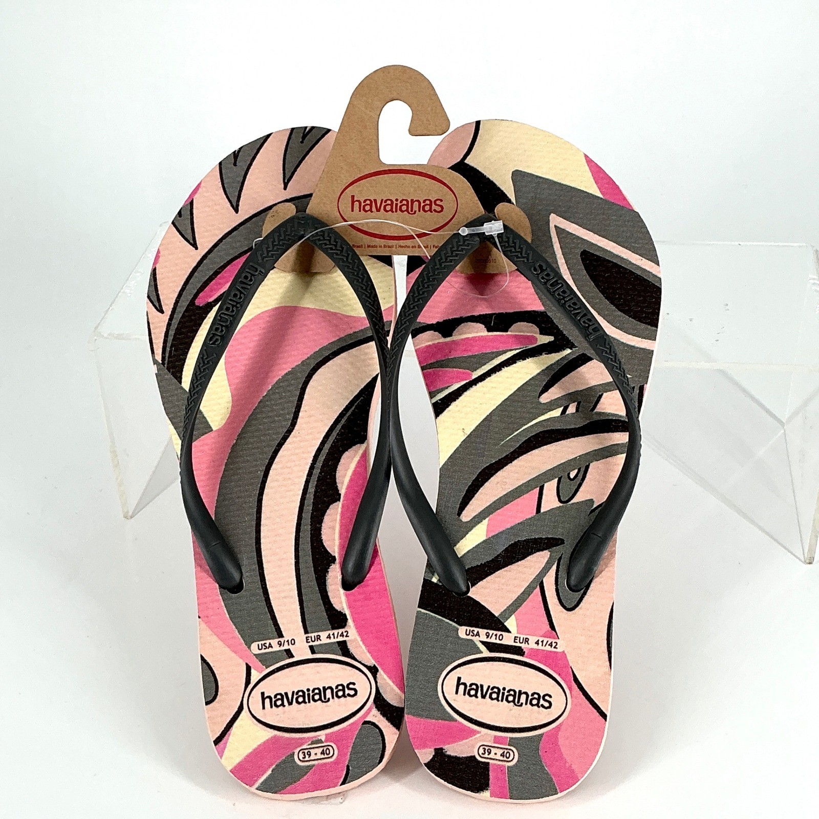 Havaianas Womens Size 9 10 Slim High Trend Flip Flops Pink Black NEW Ballet Rose