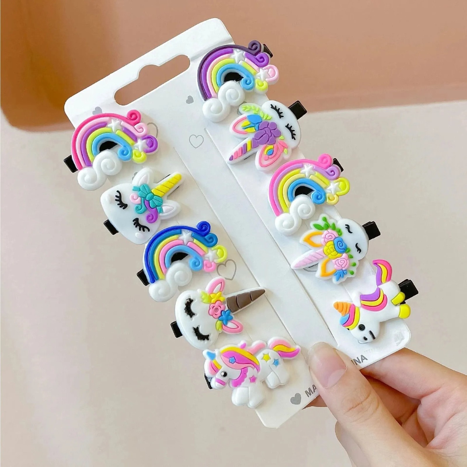 10 PCS Girls Cute Unicorn Hair Clips Cartoon Hairpins Kids Gift Set