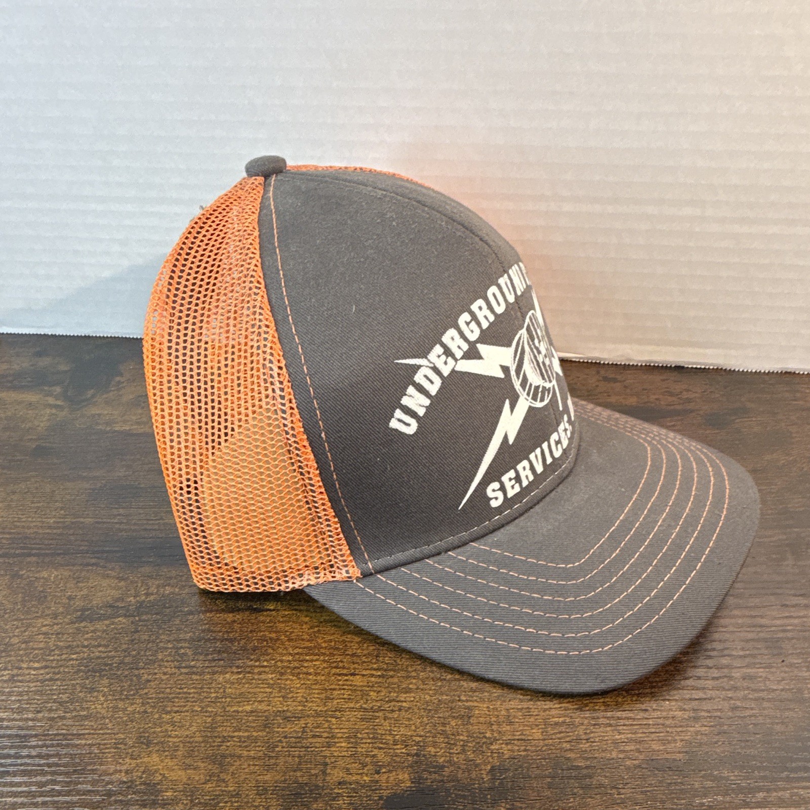 Underground Utility Services Inc Gray Orange Trucker Hat Mesh Back Adjustable