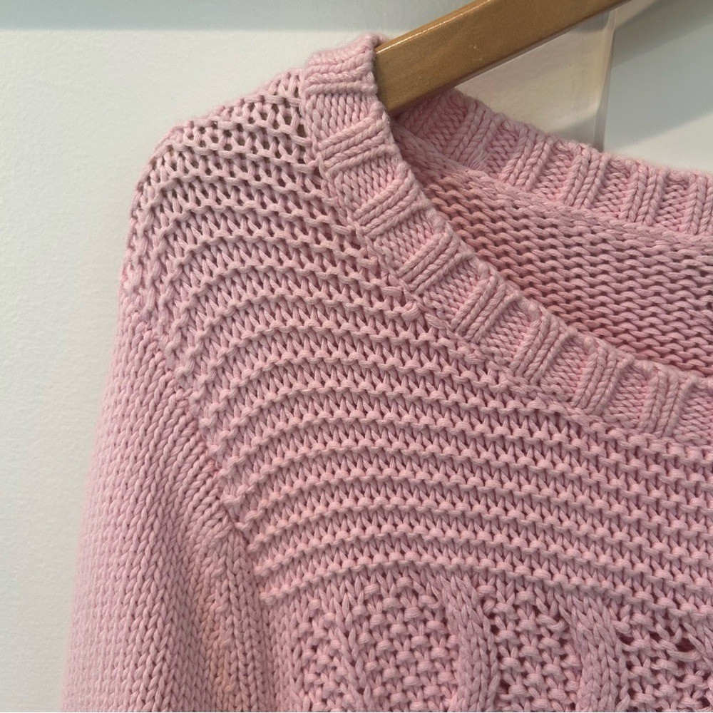 Lands’ End Drifter Cable Knit Sweater Pink 100% Baumwolle Cotton Warm Large