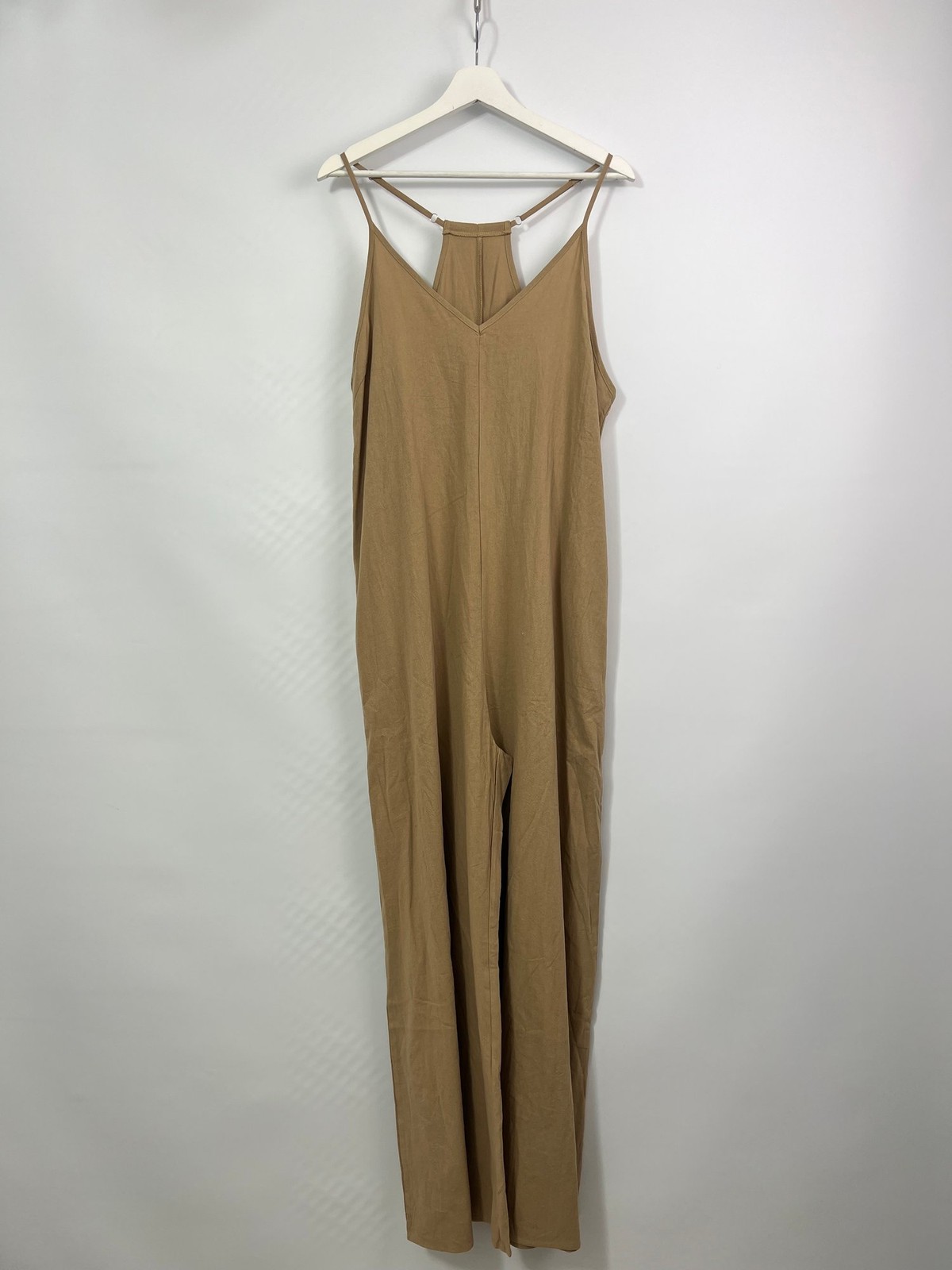 No Brand Natural Beige Crepe Feel Jumpsuit Pockets Lagenlook 2218 Size XL
