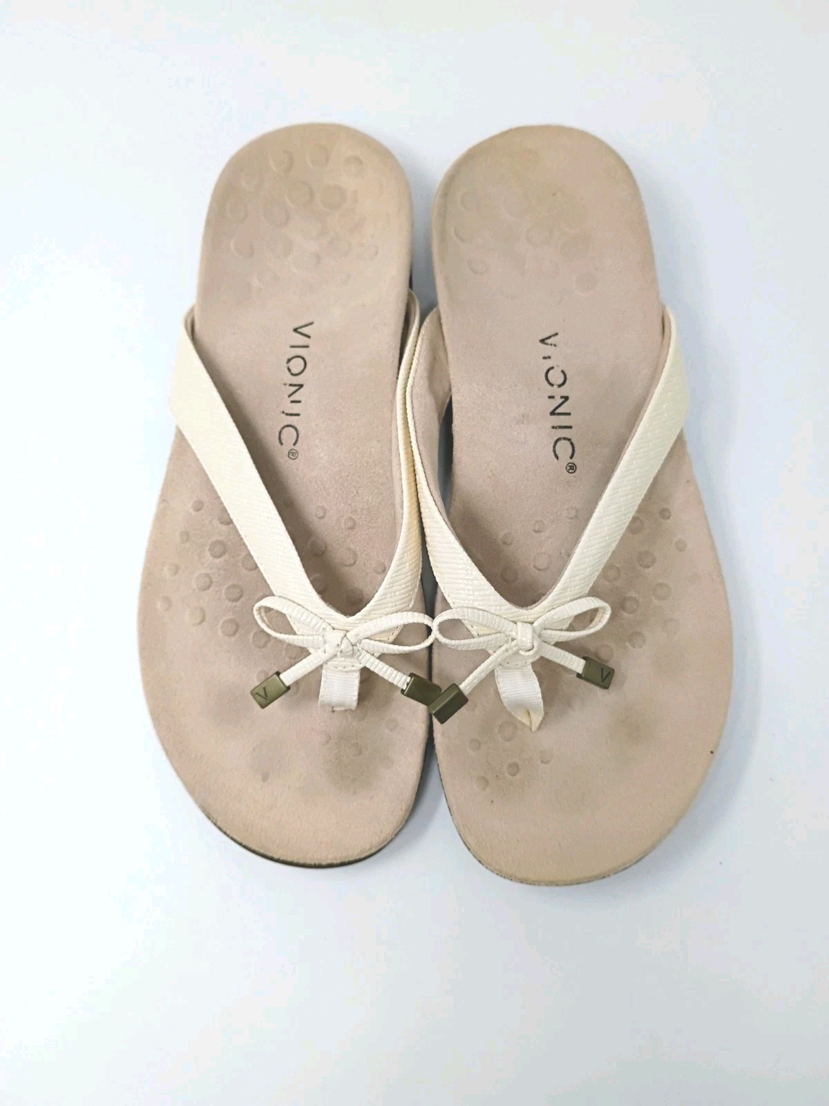 Vionic Bella II Thong Sandals Bow Patent Ivory Women’s 8.5