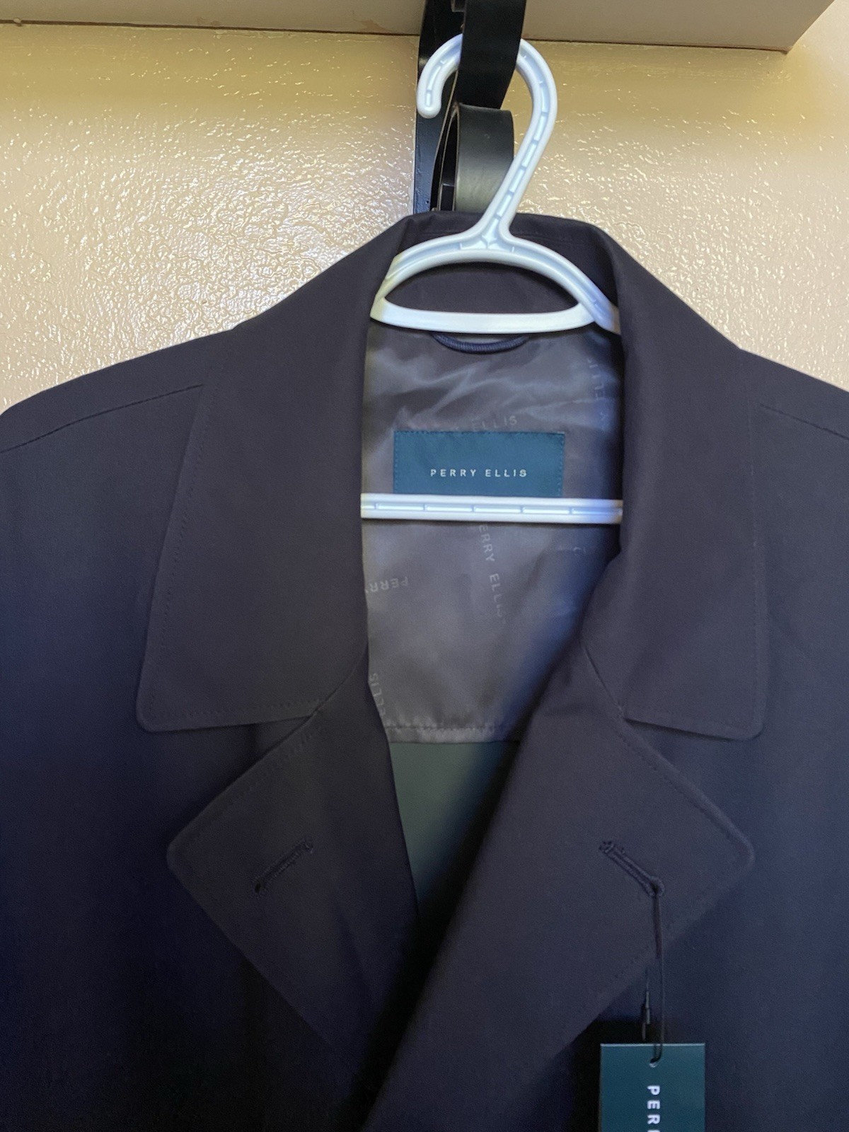 Perry Ellis Men’s Navy Peacoat XL Mid-Length Lined Pockets Button R210009
