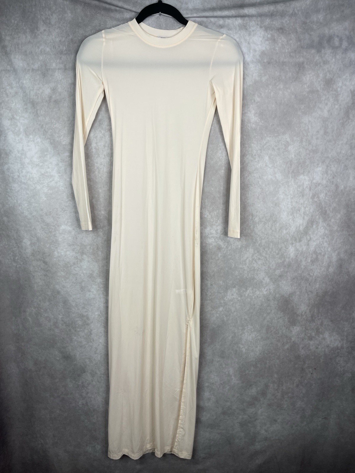 CHAM Long Bodycon Semi Sheer Long Sleeve Dress In Baby Beige Women’s Size XS/S
