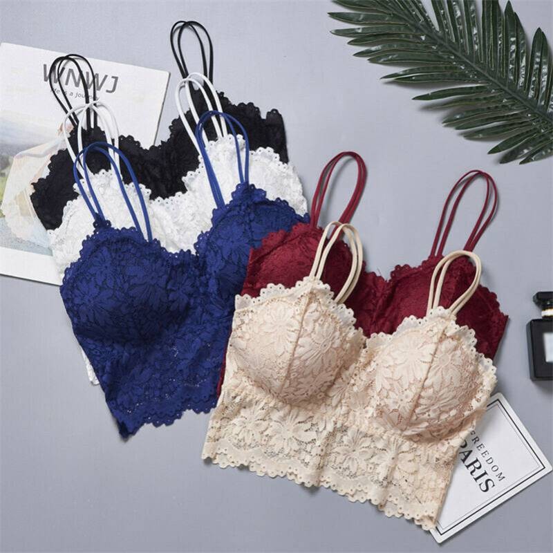 Floral Bralette Top Padded Lace Tank A Bustier Cami Vest Women Backless Crop Bra