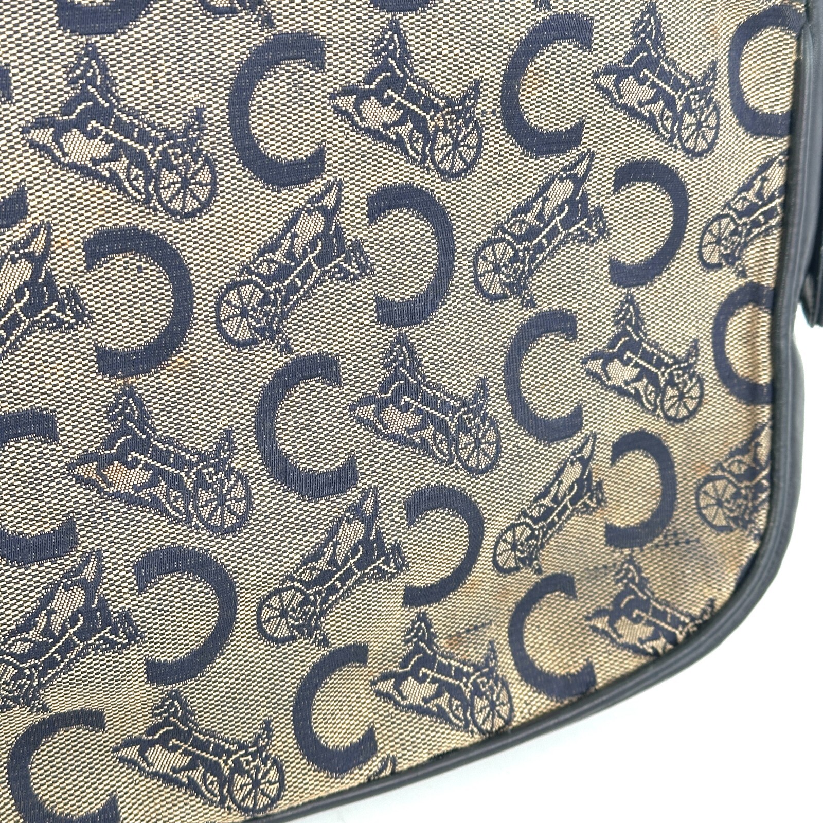 Vintage Celine Horse Carriage Macadam Shoulder Bag Navy Used Authentic [Rank B]