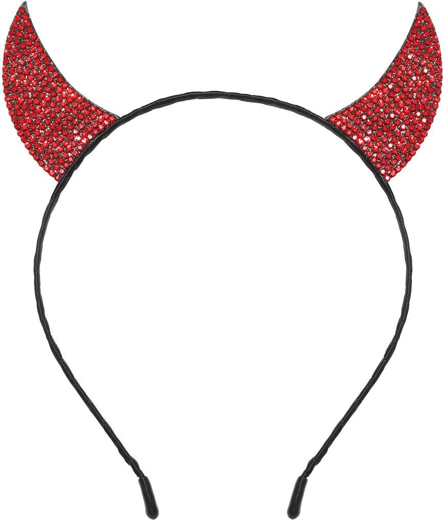 Halloween Headbands for Women Rhinestone Devil Horns Headband Crystal Cat Ears H