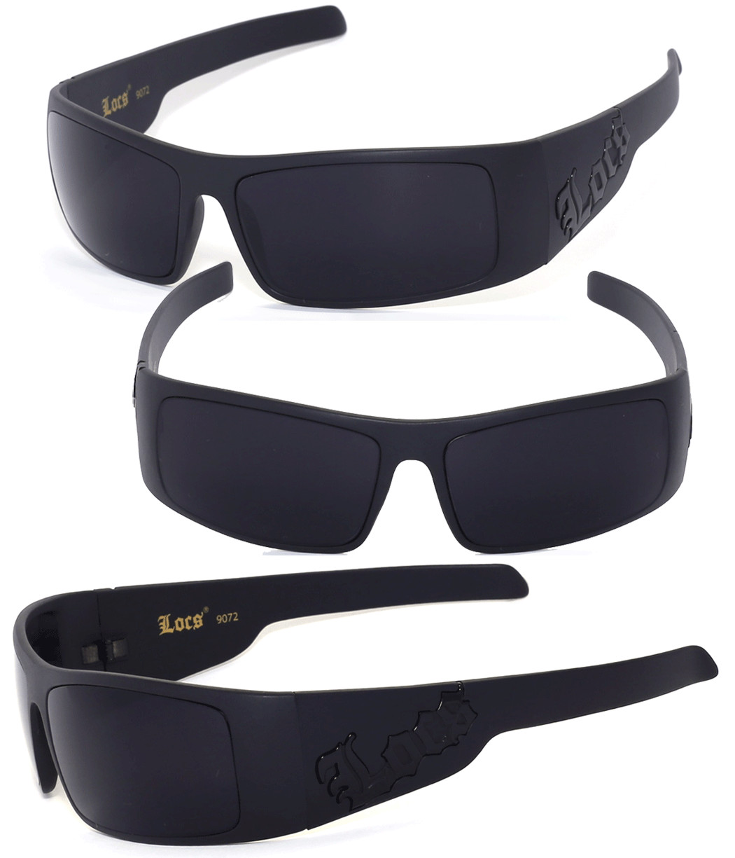 Locs Mens Cholo UV400 Biker Sunglasses – Matte Black (Black Logo) LC51