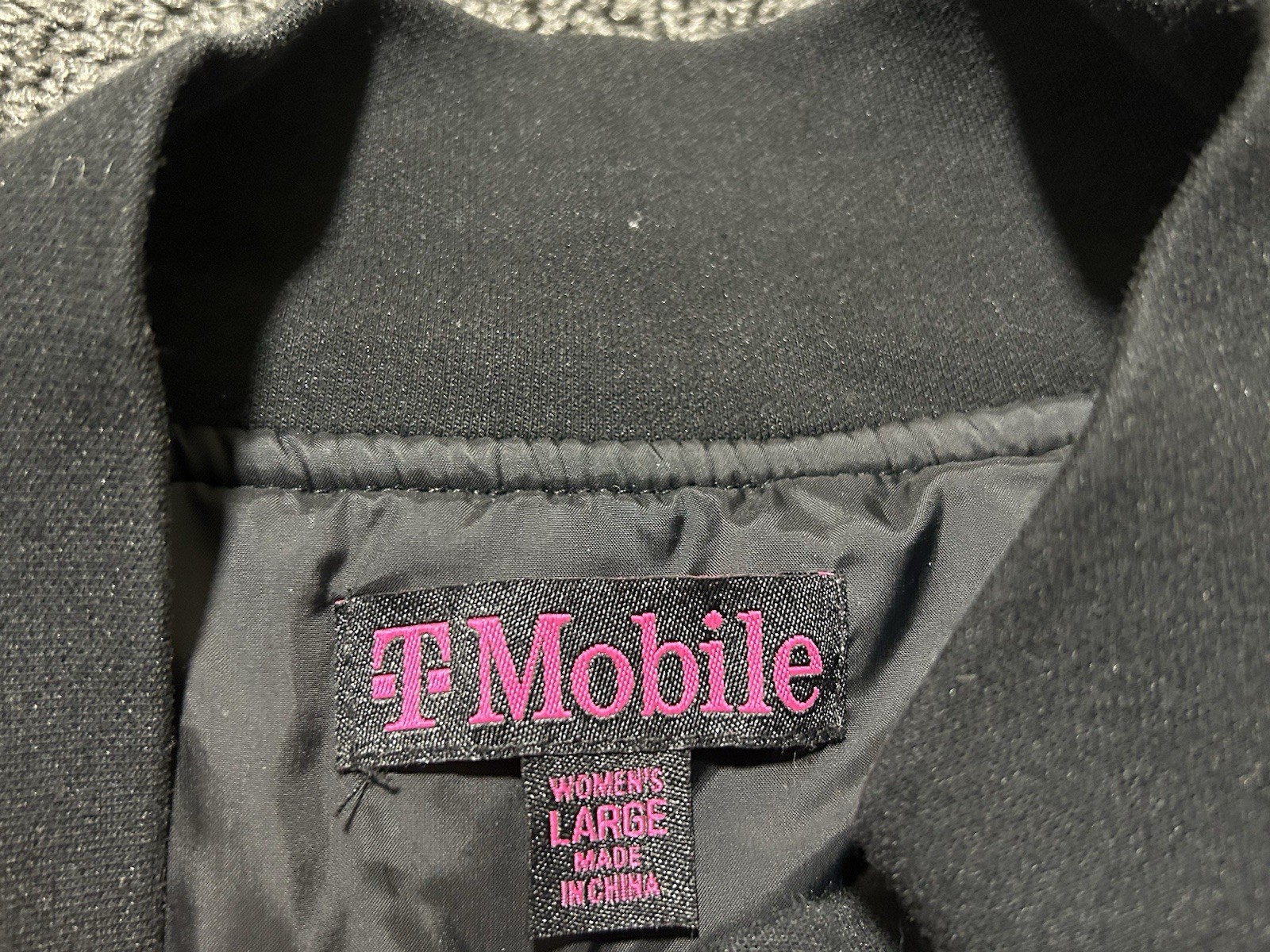 T-Mobile Jacket Women Large Full Zip Black Pink Logo Ribbed Long Sleeve Employee