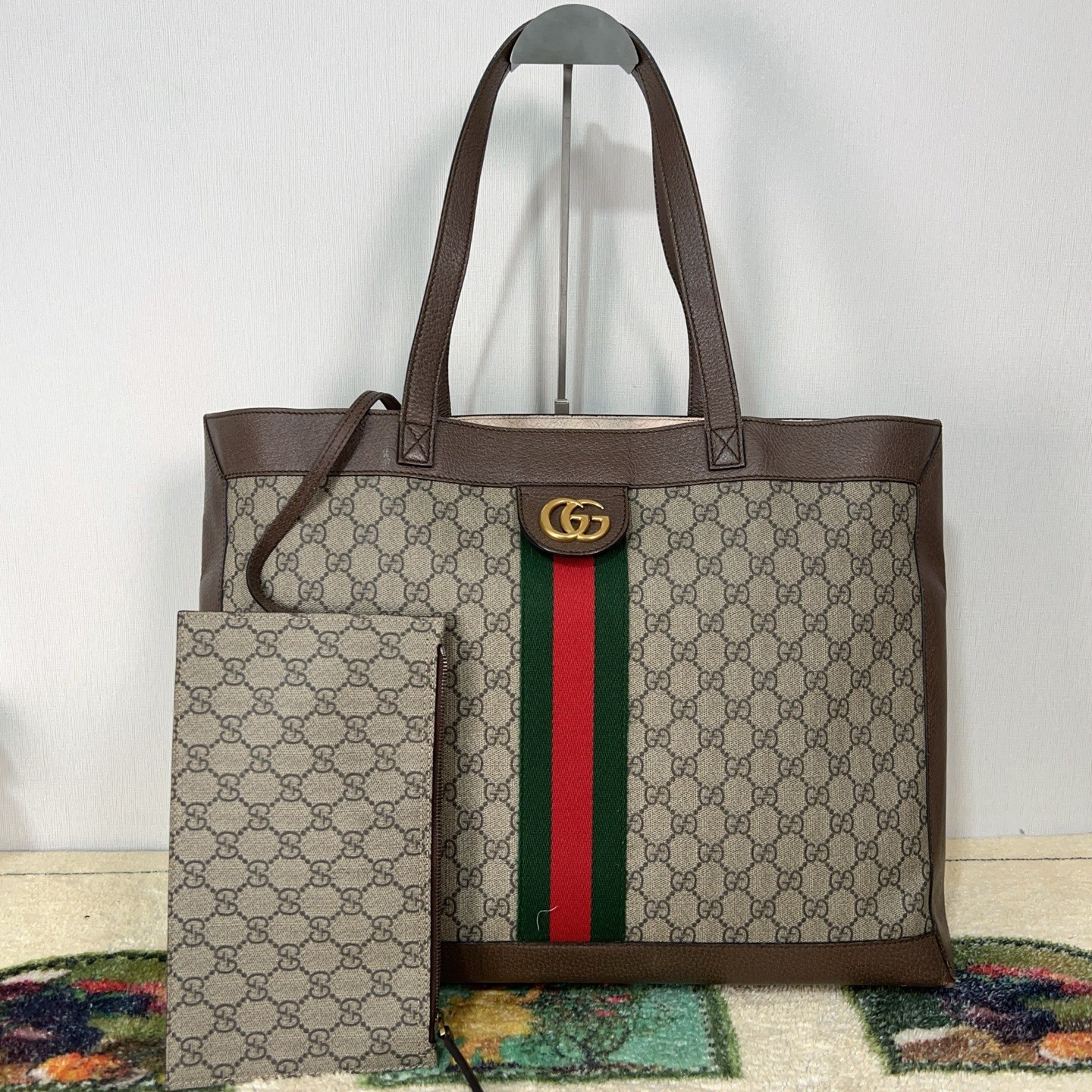 Gucci GG Supreme Monogram Web Ophidia Tote Brown