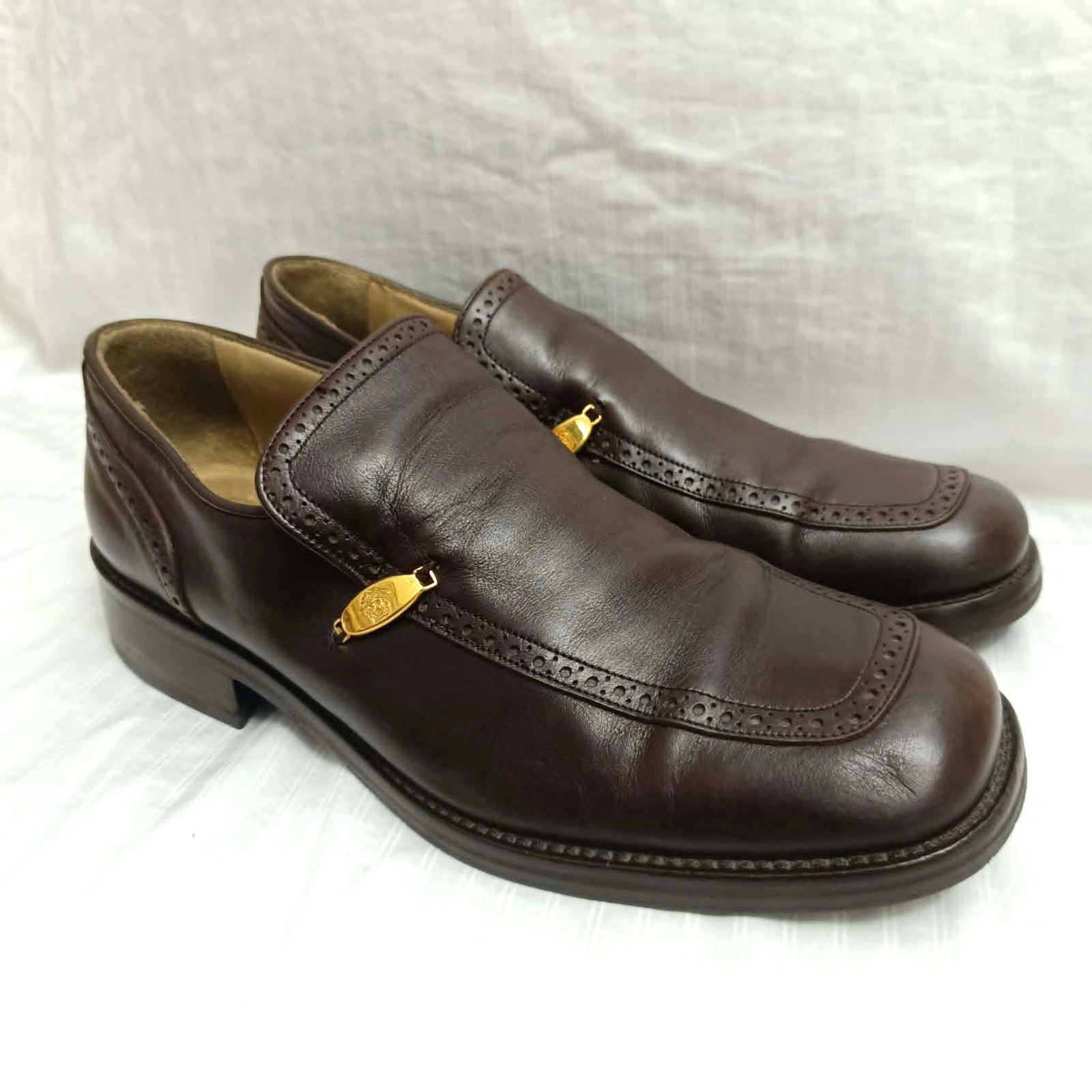 Gianni Versace Shoe Vintage Men Leather Medusa Logo Brown Loafers Sz 43 EU 10 US