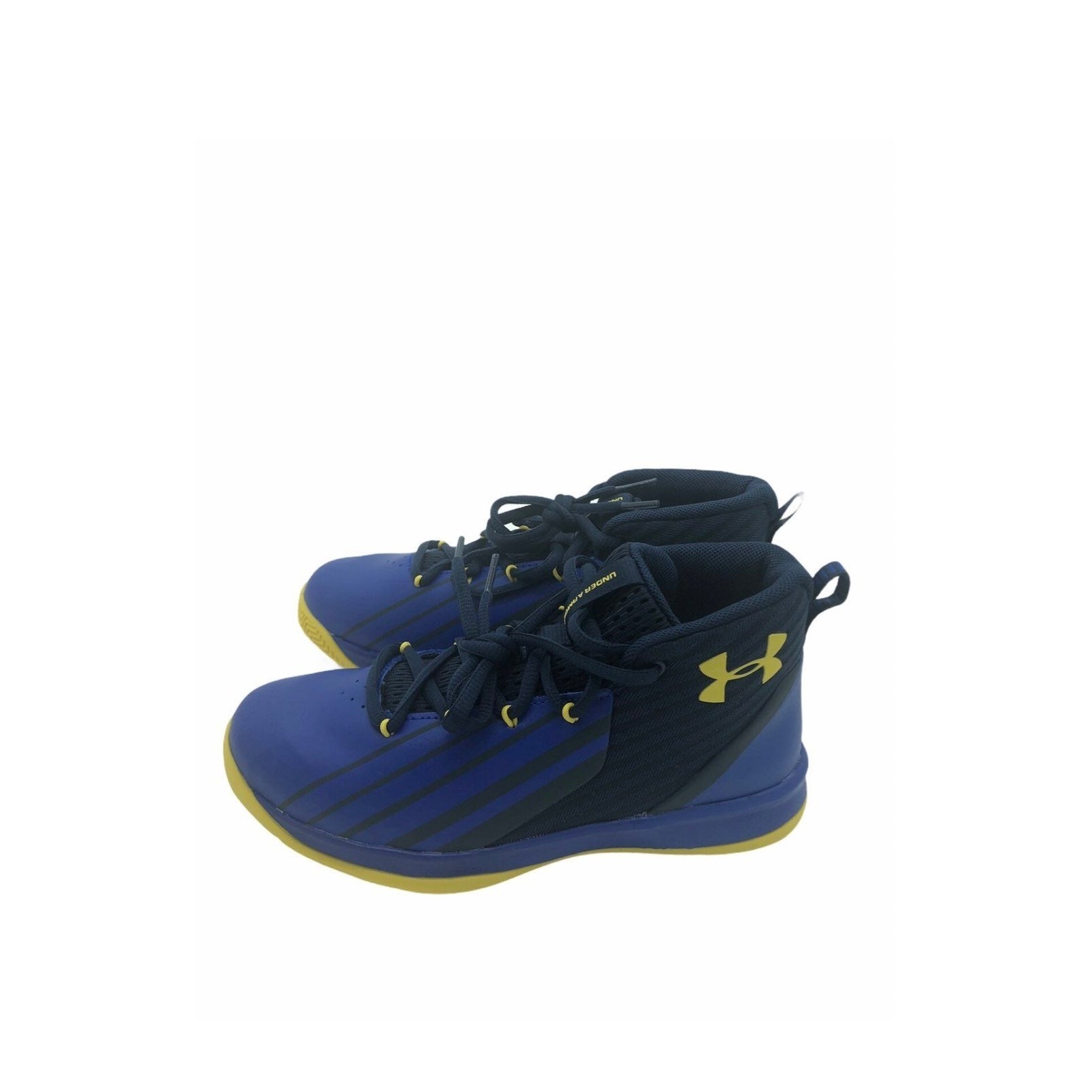 Under Armour Basketball Shoes Blue Yellow Mid Top Sneakers Boys 5Y