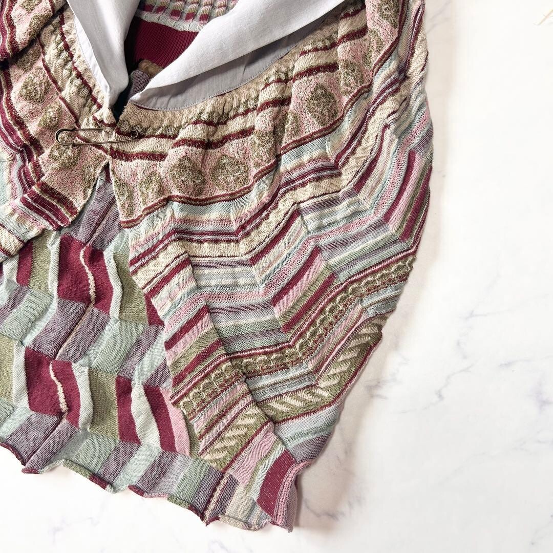M&KYOKO 3D Knit Multicolor Shawl Collar Vest Japan FreeSize Open Front Auth
