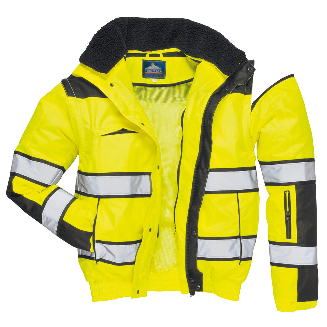 Portwest UC466 HiVis Reflective Bomber Rain Jacket with Waterproof Taped Seams