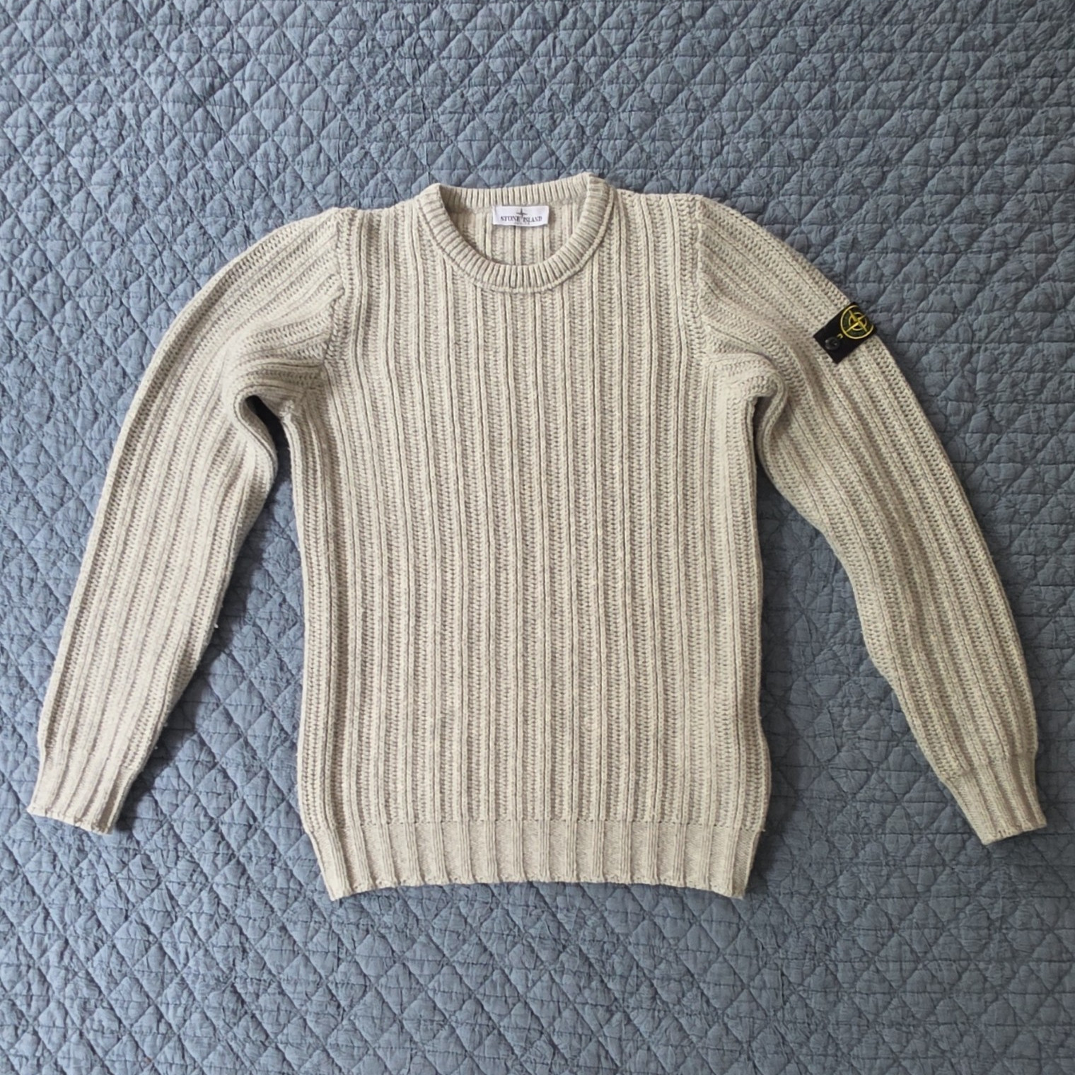 Stone Island Junior Boys Rib-Knit Crew Neck Sweater Logo Grey Size 14