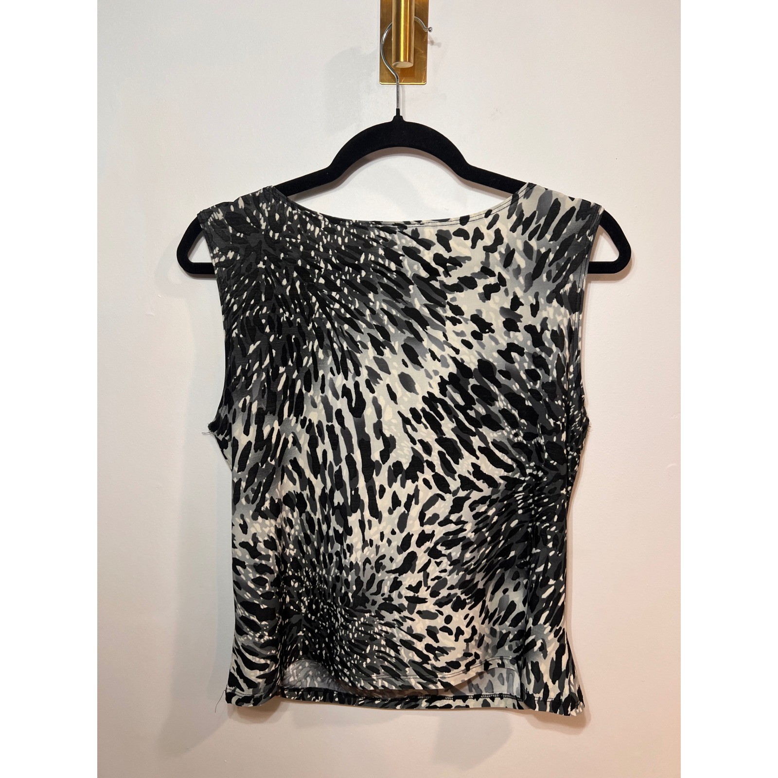 Cowl Neck Abstract Animal Print Sleeveless Top Grey Black PXL