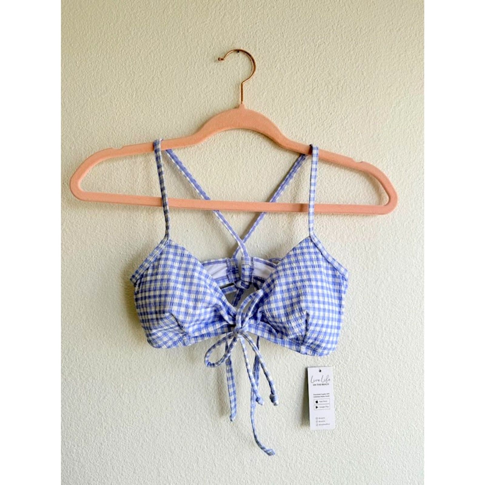 Cupshe Check Me Out Gingham Bikini Tie Top in Purple & White size Medium NWT