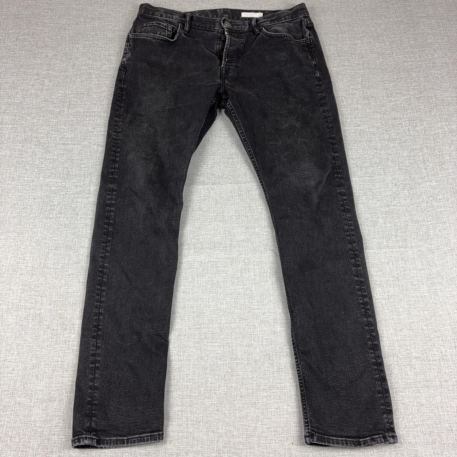 AllSaints Rex Jeans Mens 34×32 Black Charcoal Wash Slim Skinny Denim Pants