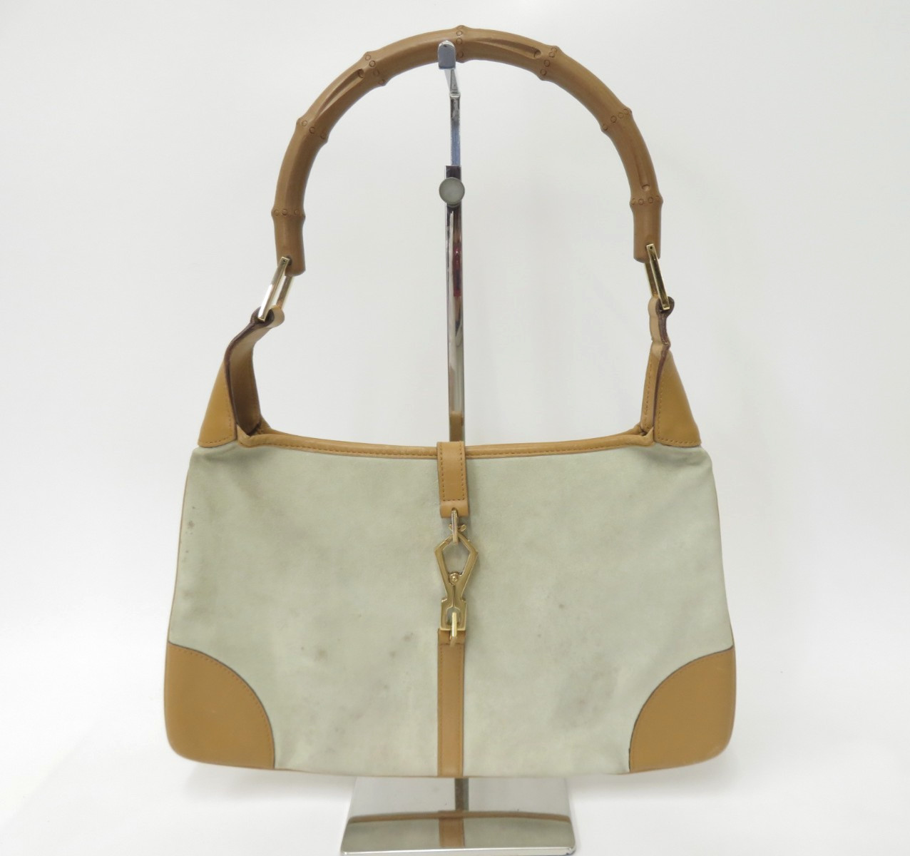 Authentic GUCCI Jackie Suede Bamboo Leather Shoulder Bag I#49108