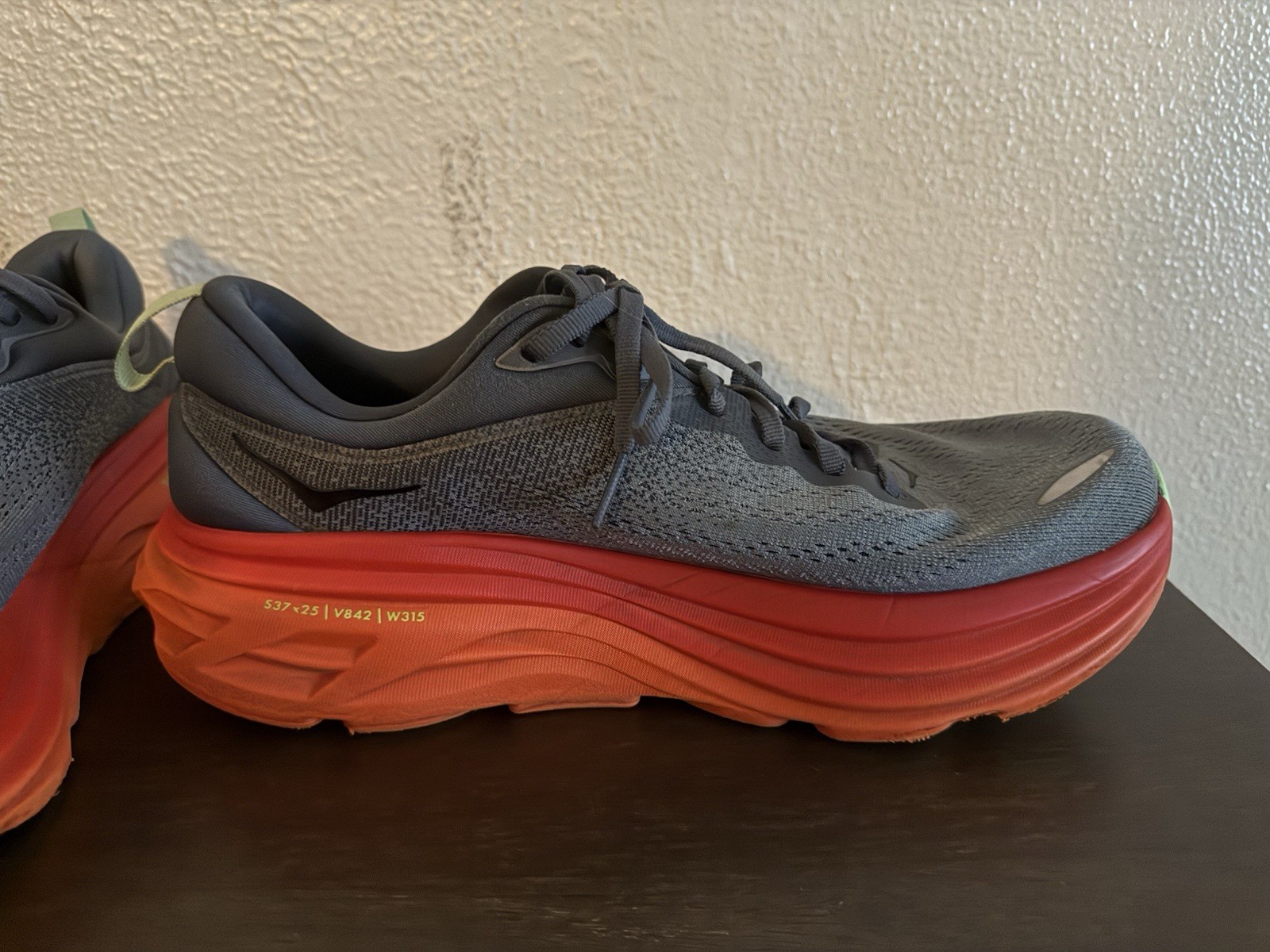 Hoka One One Bondi 8 Mens 9.5D Grey Orange Trail Road Running Shoes Sneakers