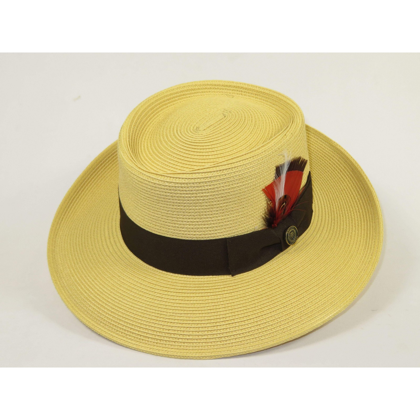 Men Bruno Capelo Braid Straw Hat Wide Brim GAMBLER GAMS202 Natural/Brown