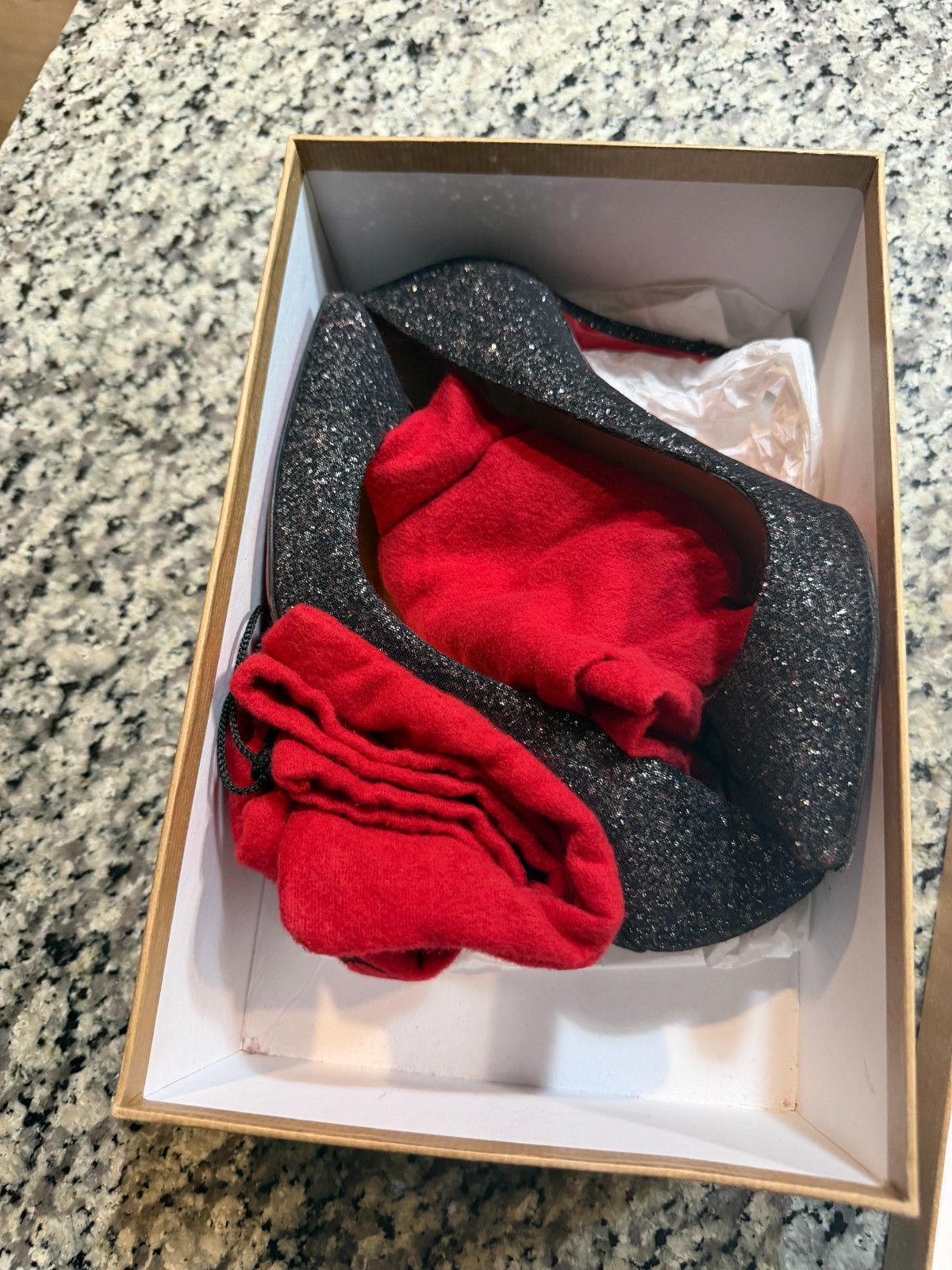 Authentic-Christian Louboutin Pigalle Follies 100 Glitter Black Pumps Size 37.5