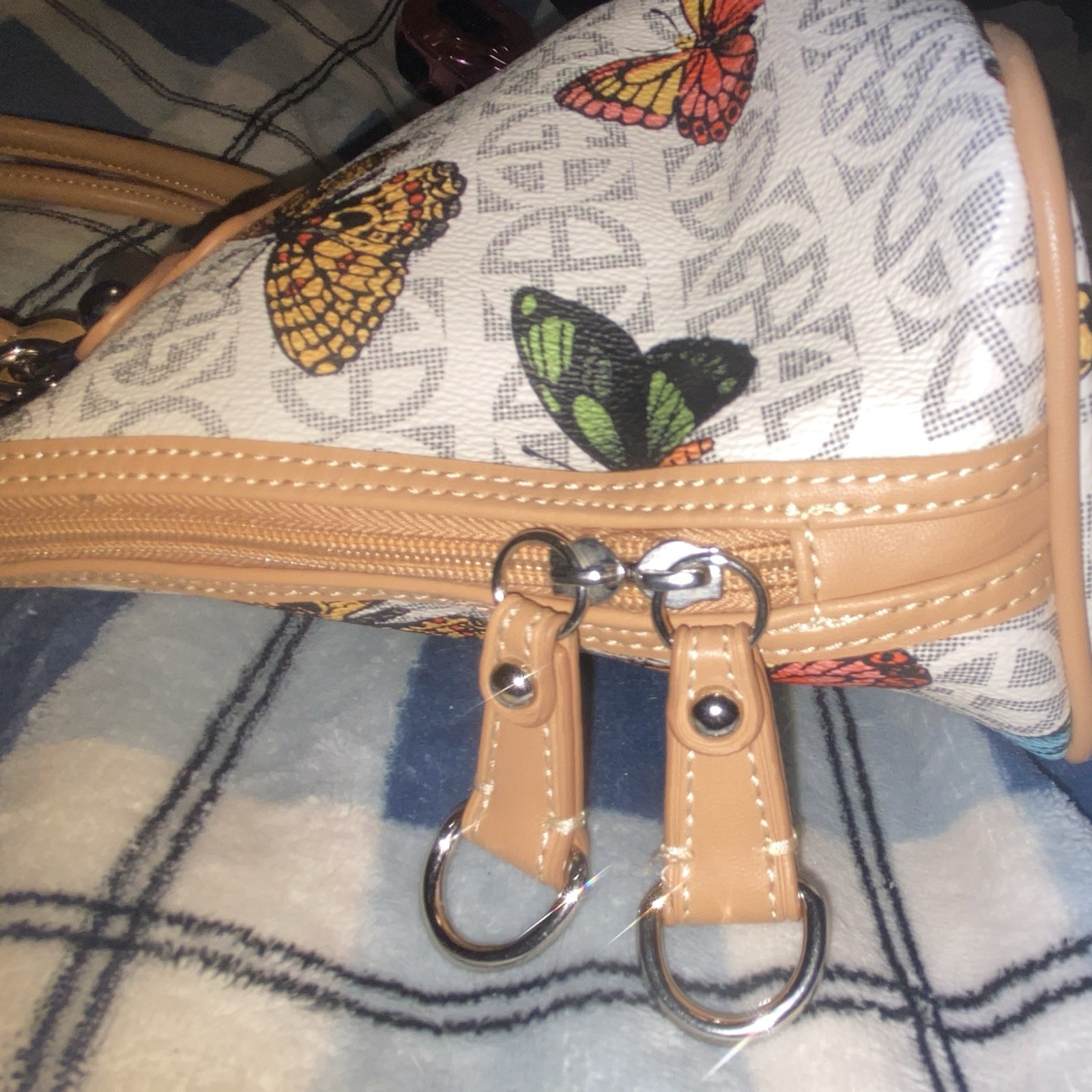 Giani Bernini Monogram Butterfly Medium Satchel Zip Top Handle Detach Strap