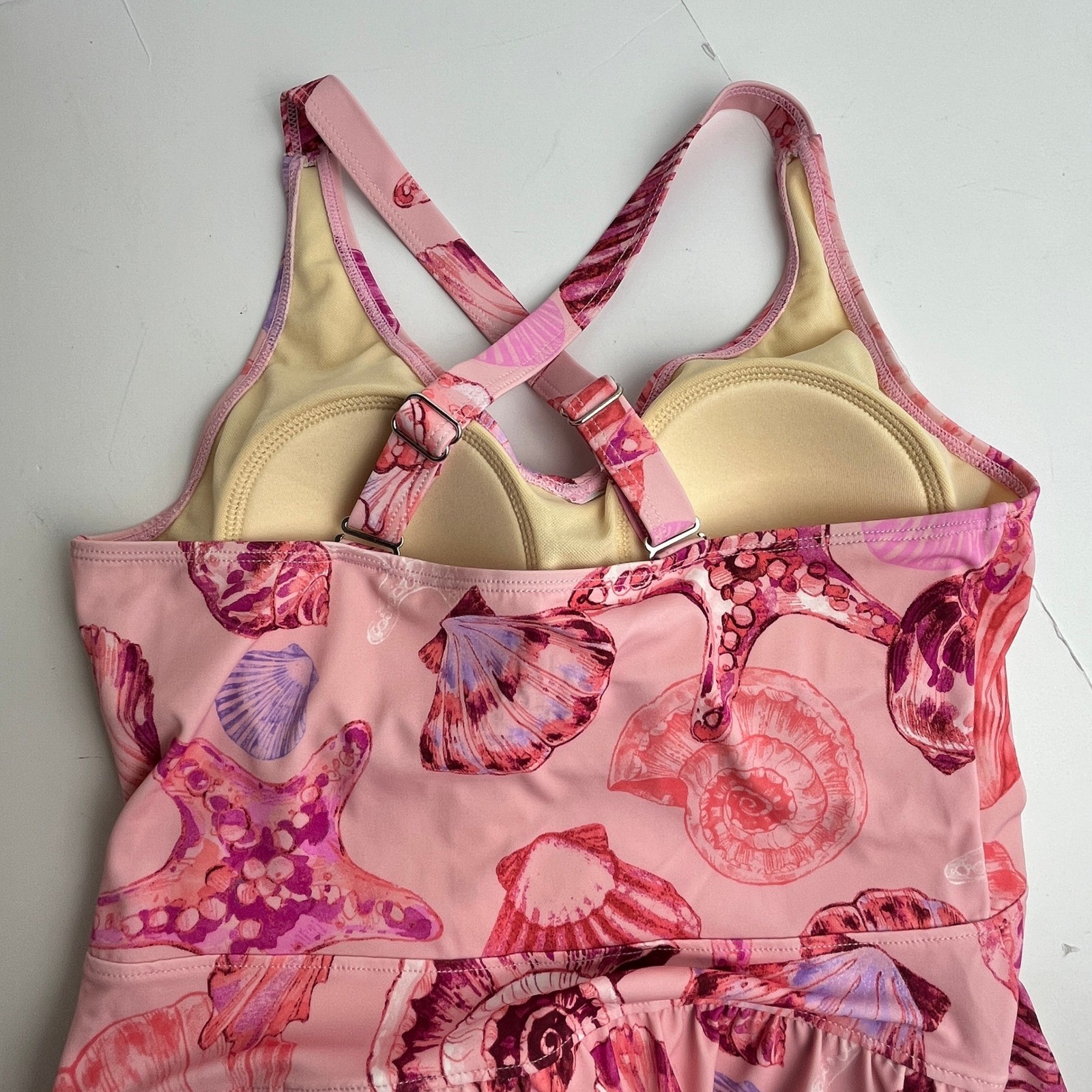 D&Co. Beach Pink Seashell Starfish Print Swim Dress One Piece Swimsuit Size 6