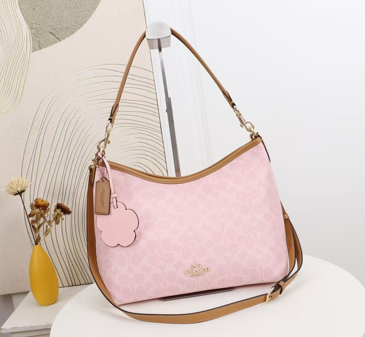 COACH CEL12 Laurel Shoulder Bag in Signature Canvas Charms Powder Pink
