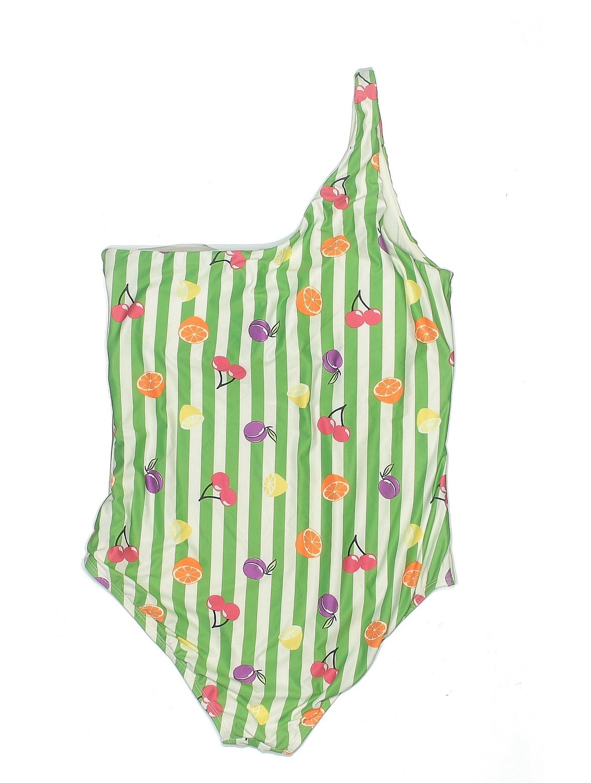 ModCloth Women’s XL One-Shoulder One-Piece Swimsuit Green/White Striped