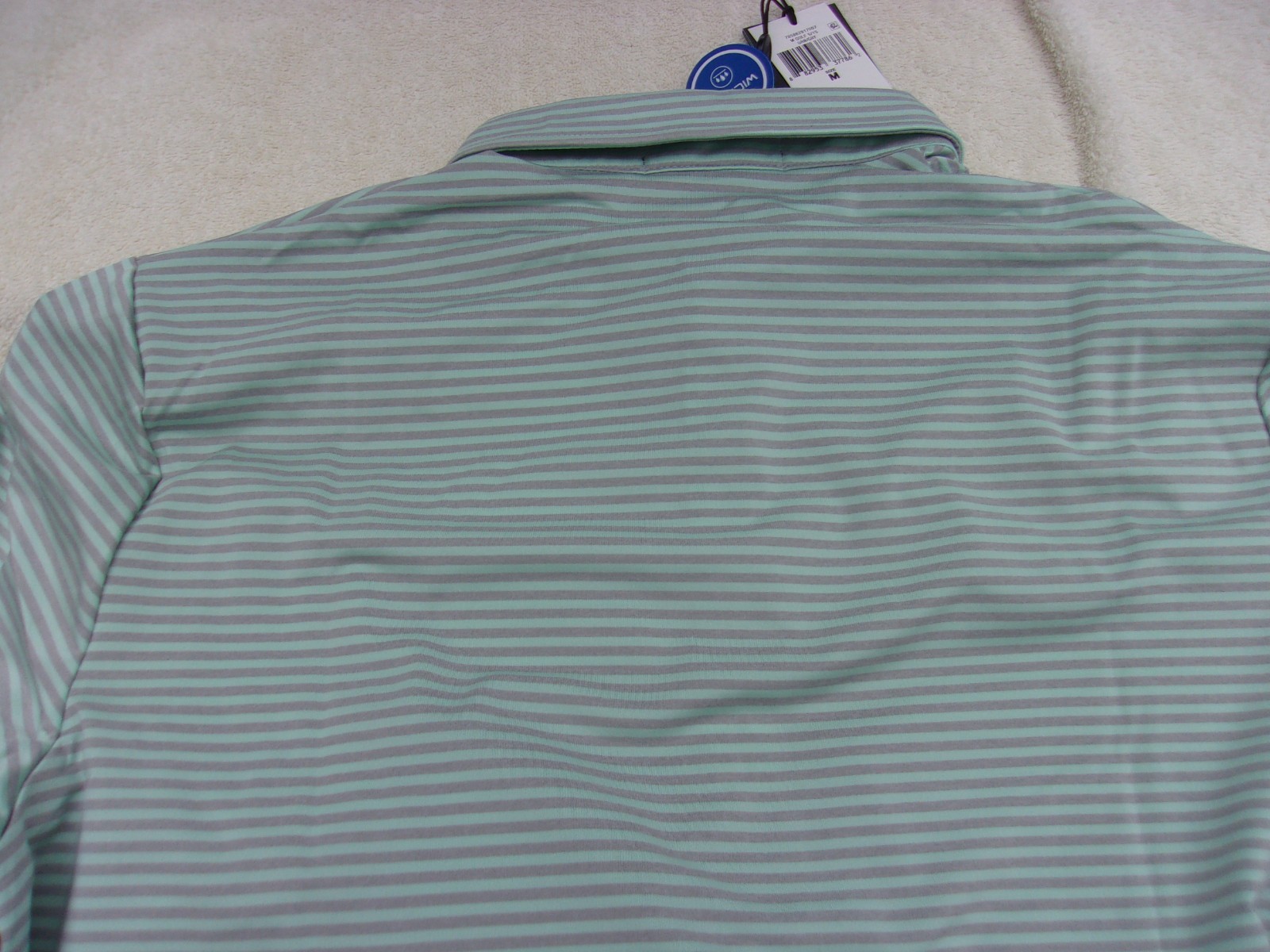 NWT Ralph Lauren RLX short sleeve polo, men’s M, $95, green, gray stripes
