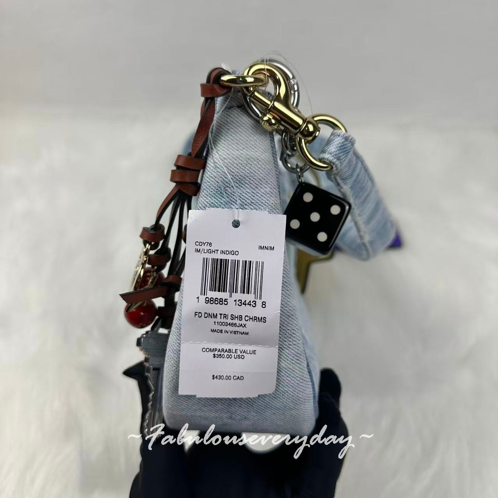 Coach Teri Shoulder Bag In Loved Denim With Charms Gold/Light Indigo CDY76 NWT
