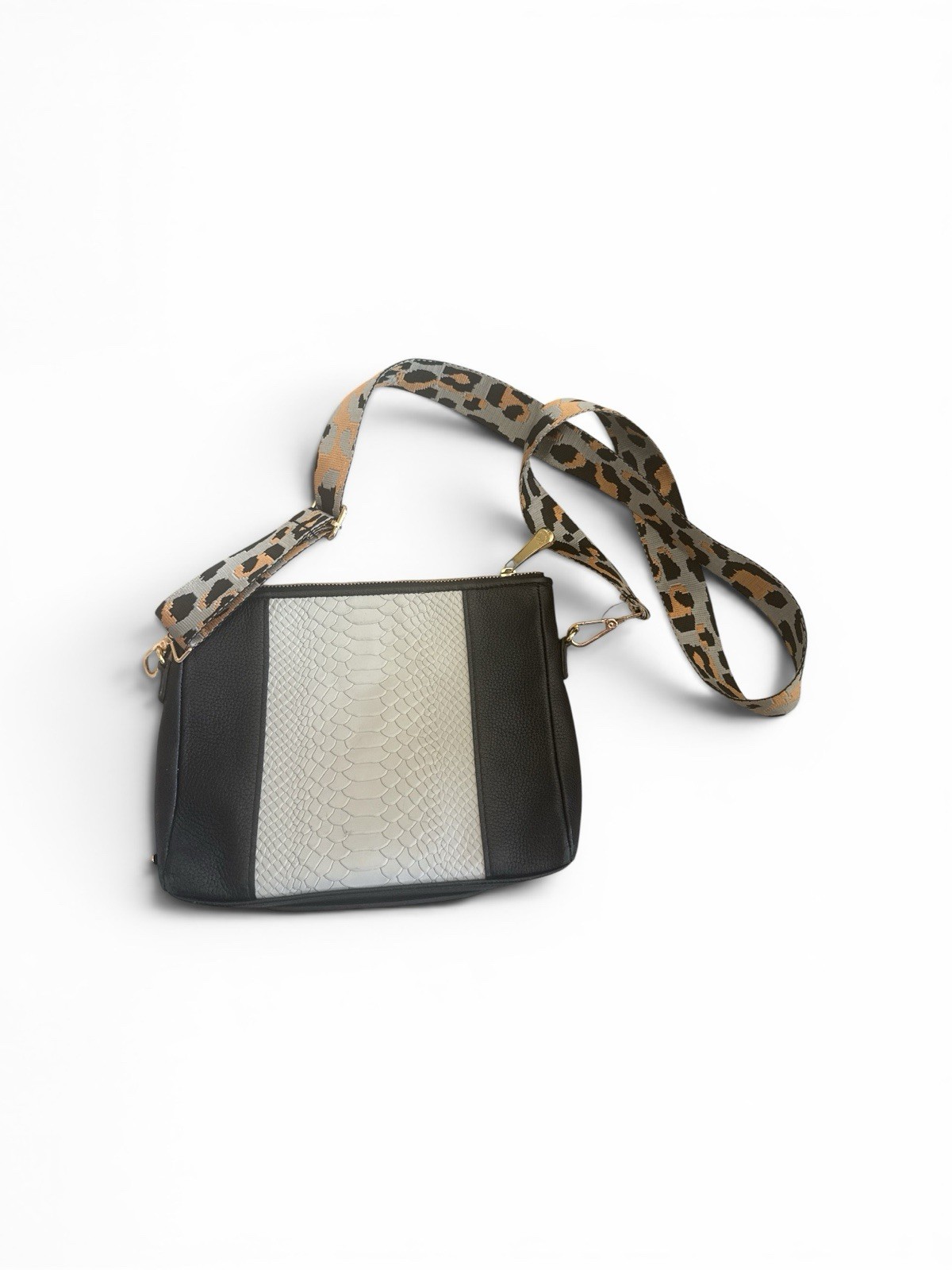 Gigi New York Black Pebble-Grain Leather Crossbody Bag Multicolored Strap