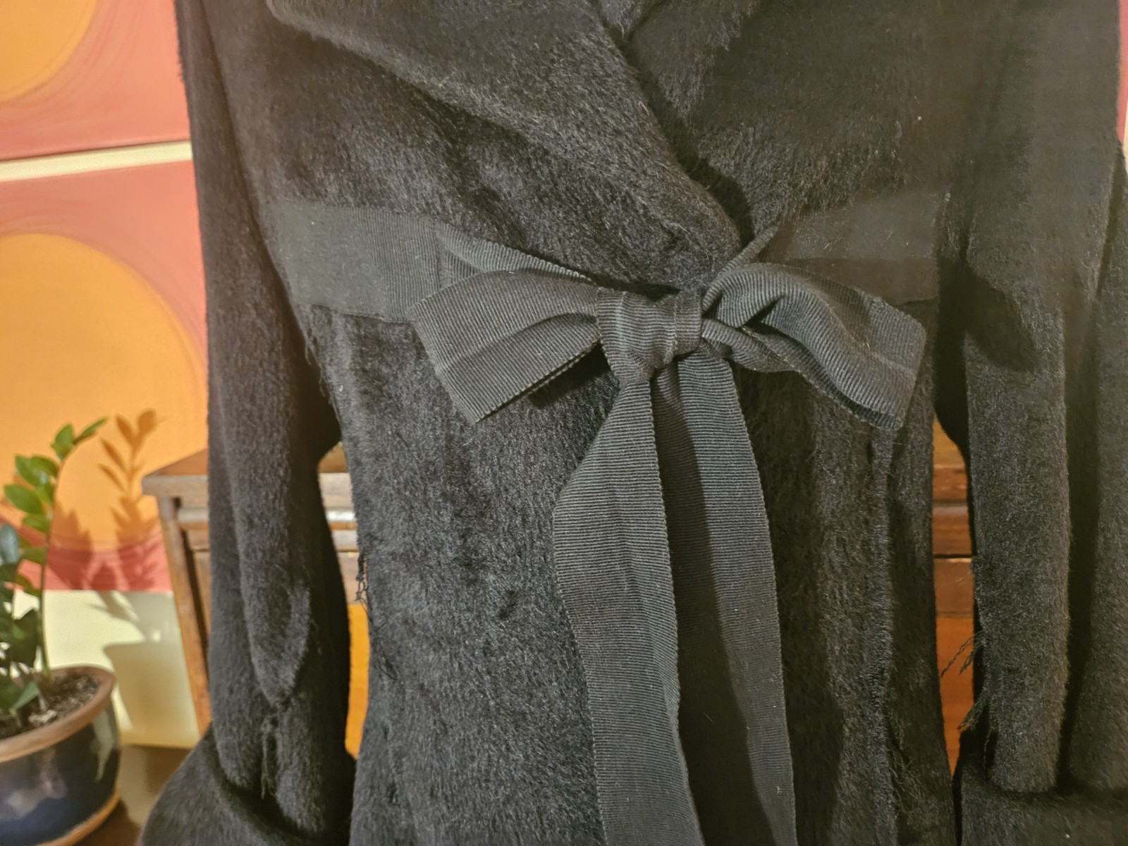 Rundholz DIP Black Alpaca Blend Deconstructed Coat w Ribbon Detail XS/S