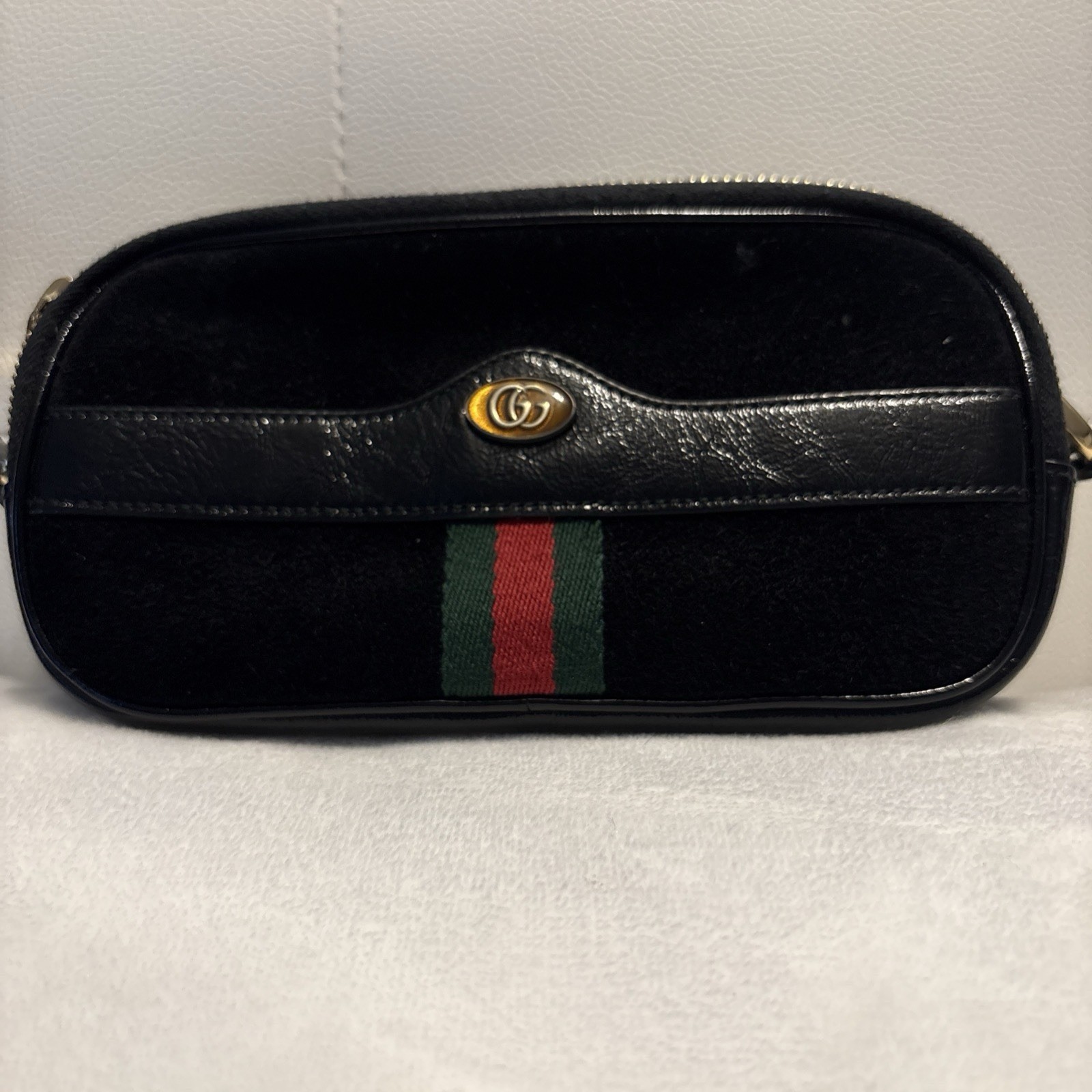 Gucci Small Double Zip Crossbody Bag Web Stripe Double G, Adjustable Strap