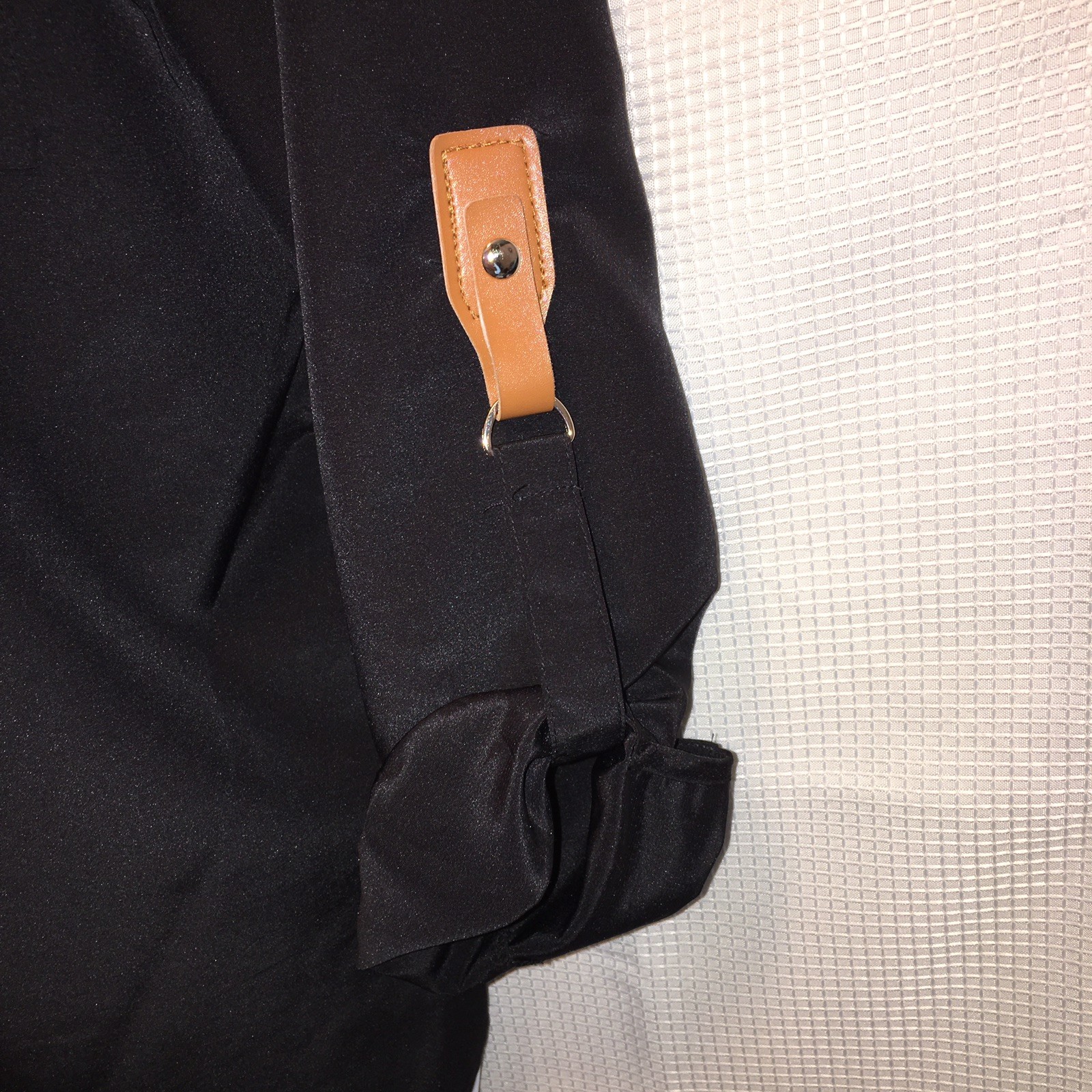 Elementz womans medium black blouse silver buttons strap detail on sleeve