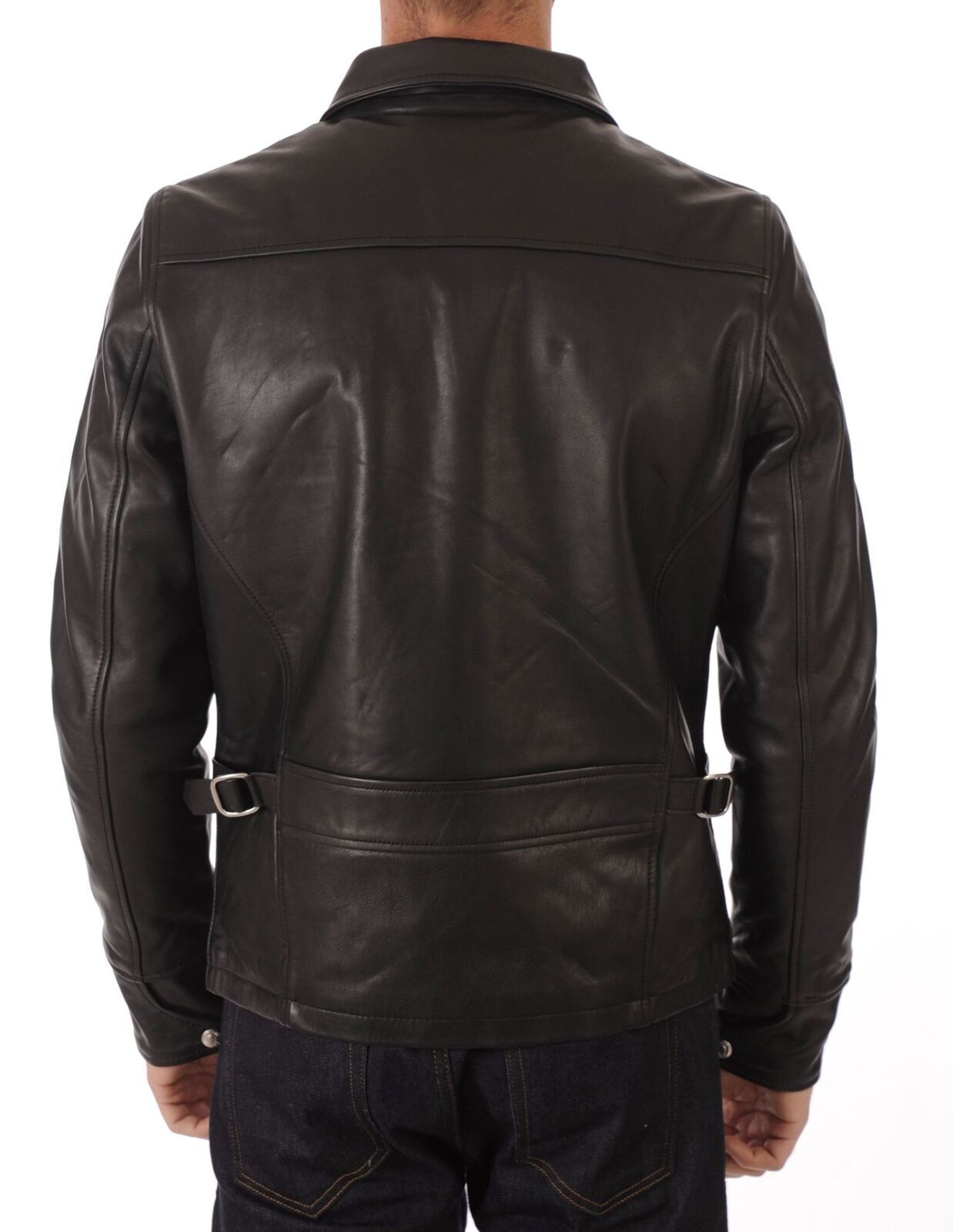 Mens 100% Real Leather Black Casual Jacket Soft Lambskin Napa Leather Biker Coat