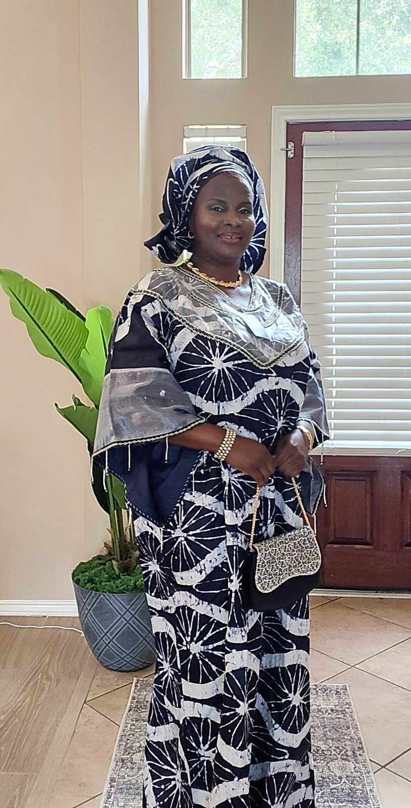 Women’s African Print Kaftan Dress Cotton Adire (tie&dye) One Size w/ Headwrap