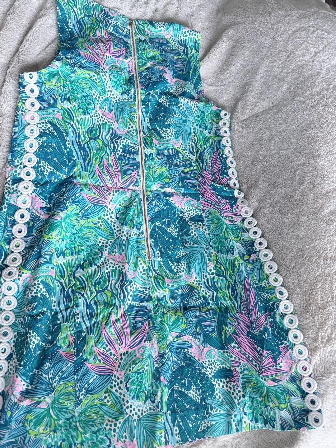 Lilly Pulitzer Sleeveless Shift Dress with Embroidered Eyelet Trim Detail