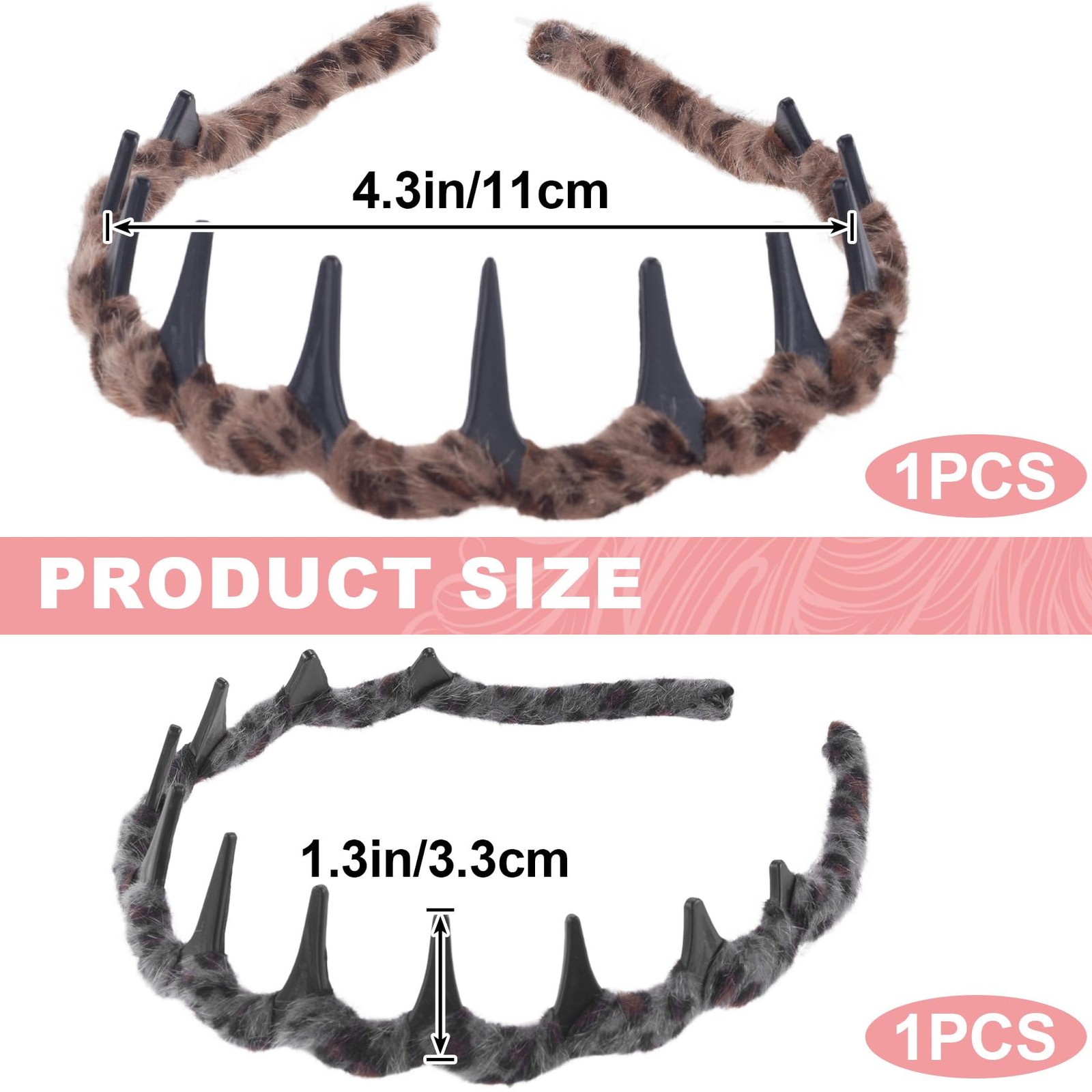 2 Pcs Leopard Headband With Teeth Comfort Comb Plastic Non Slip Hairband