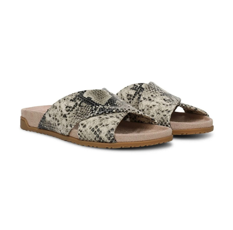 Vionic’s Etna Slide Sandal, Cream Snake Print Leather