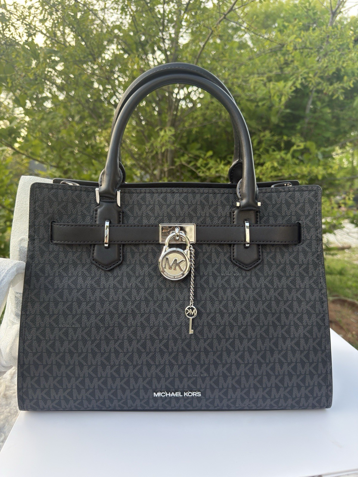 Michael Kors Hamilton Medium Satchel Mk Logo Black Zebra Print Purse