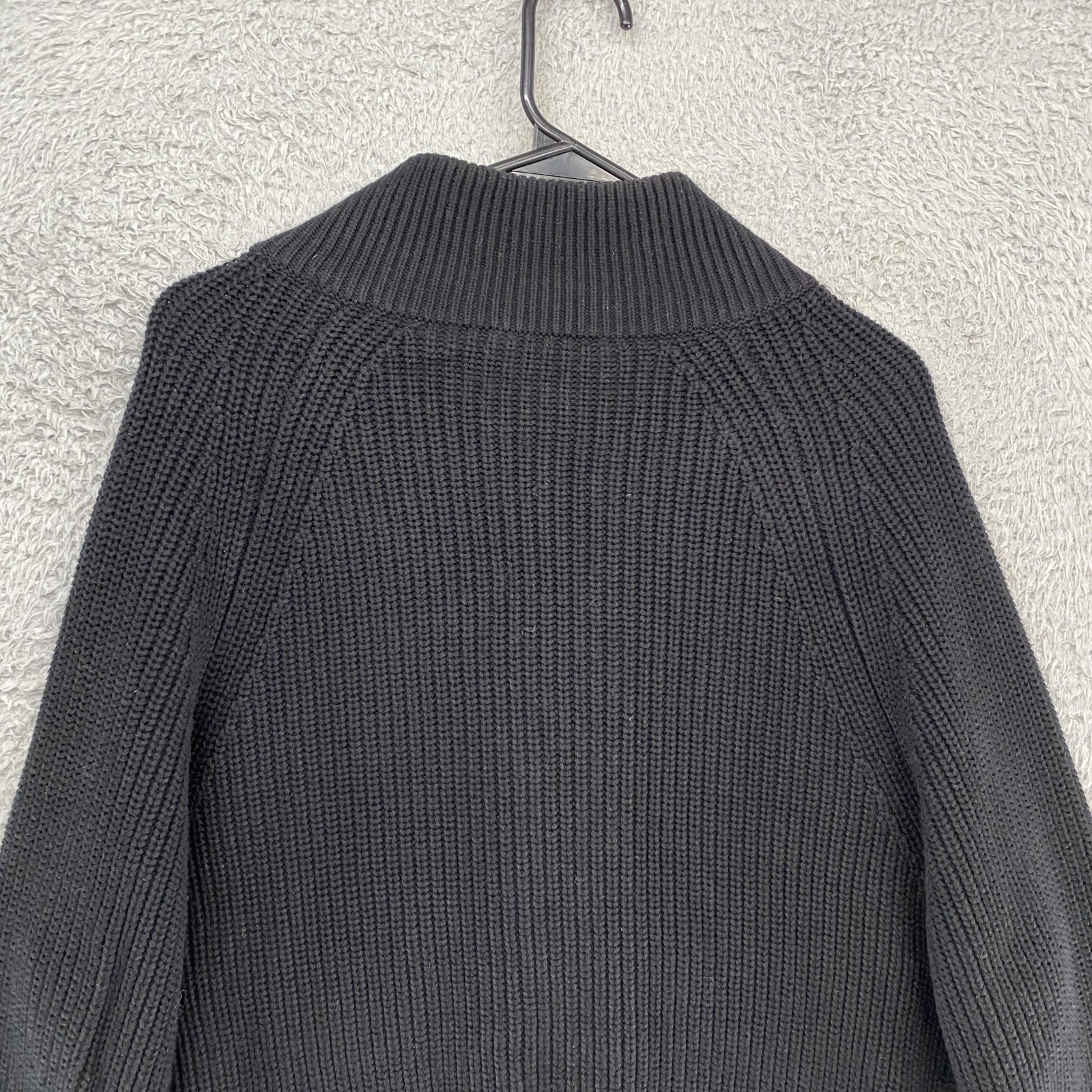 Varley Sweater Jacket Womens XS Delfern Black Rib Knit Funnel Neck Patch Pockets