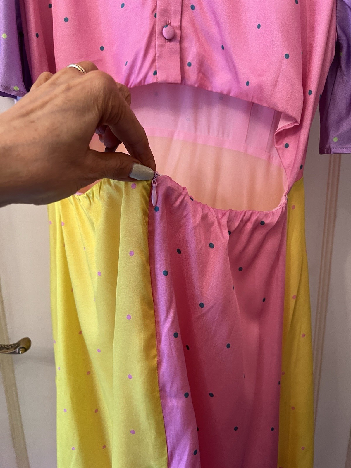 New Olivia Rubin Fleur Polka Dot Silk Mix Satin Print Midi Dress,UK 14