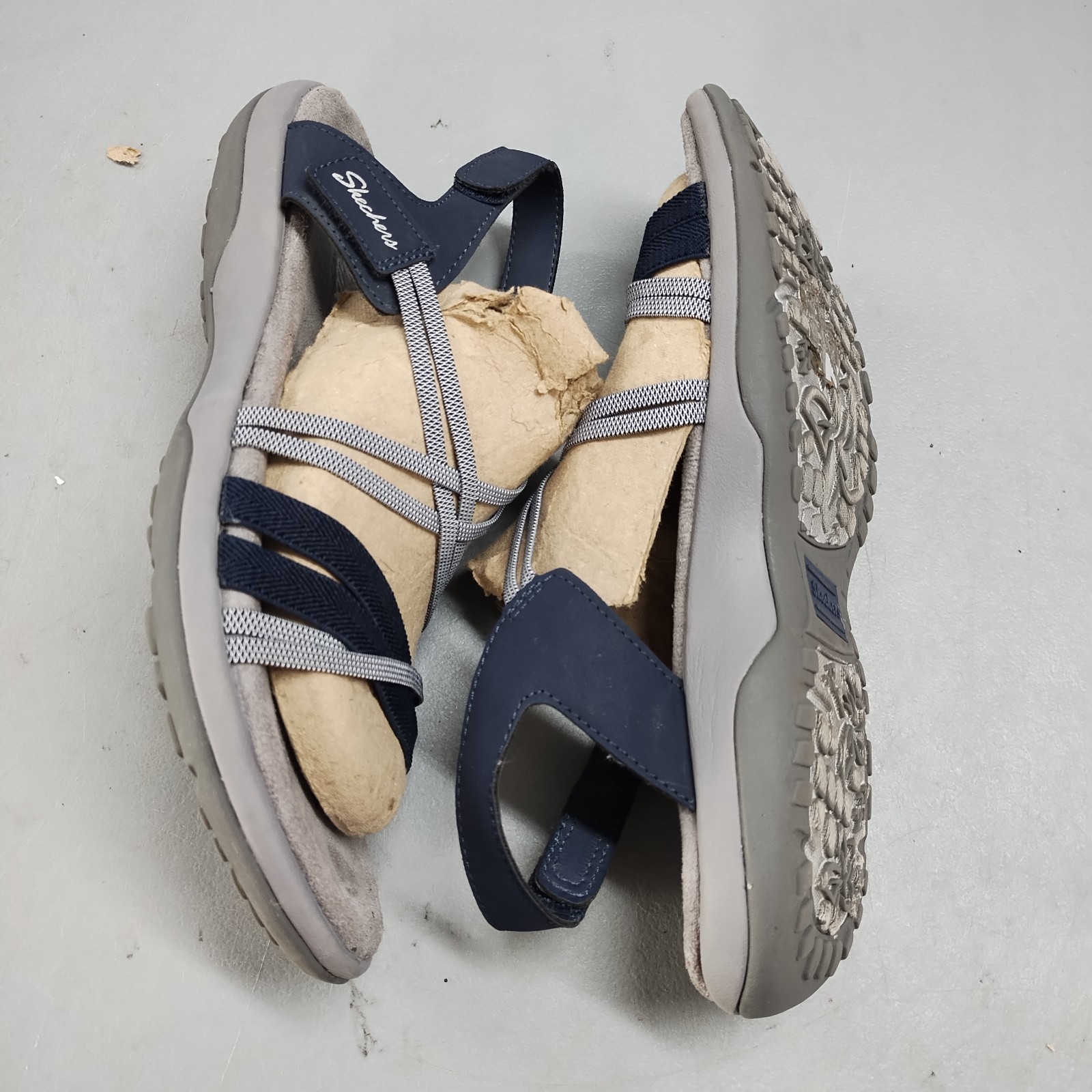 Skechers Reggae Slim Takes Two Sandals Women US 9 Blue Gray Memory Foam Open Toe