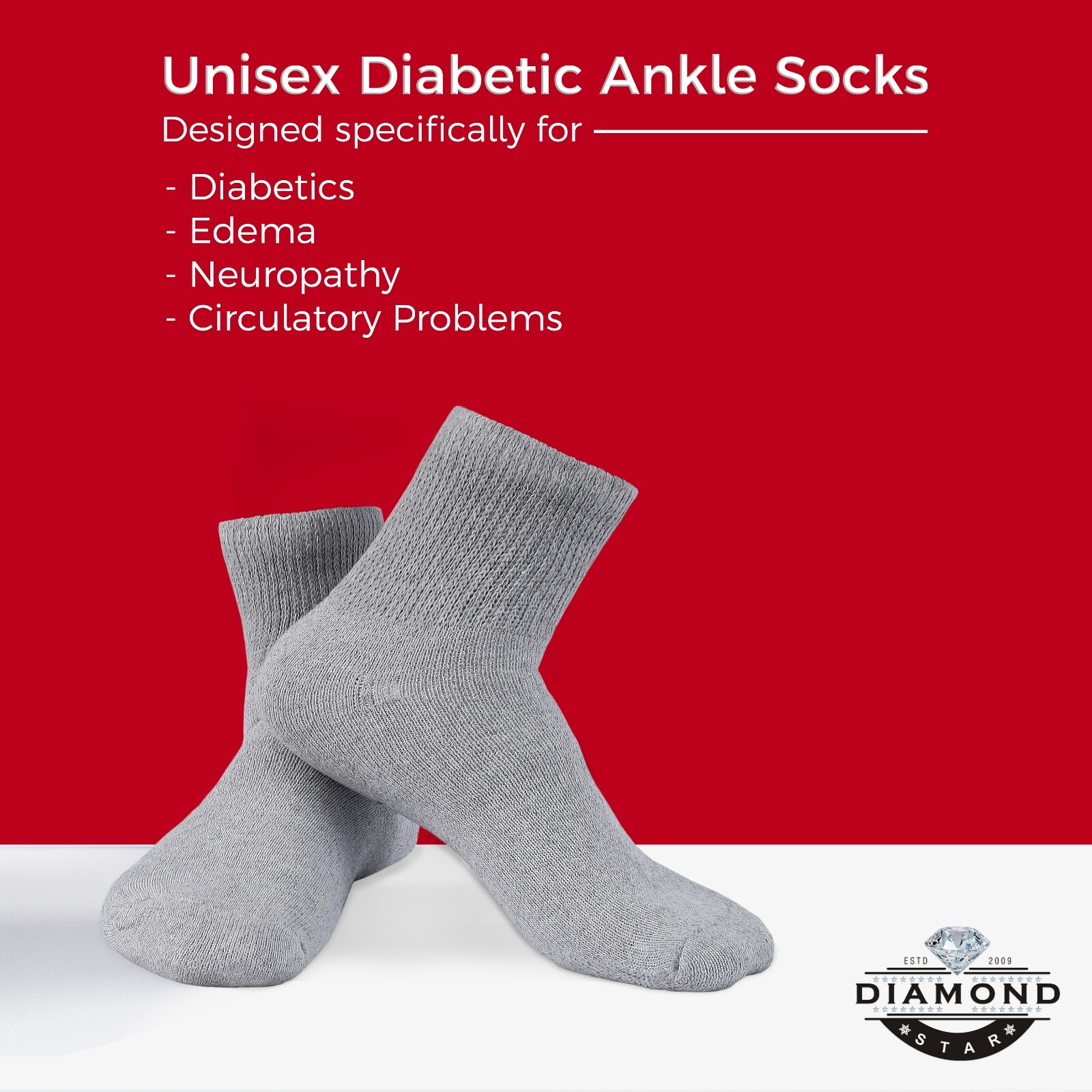 12 Pairs Men’s Grey Circulatory Health Diabetic Ankle Quarter Socks Size 13-15