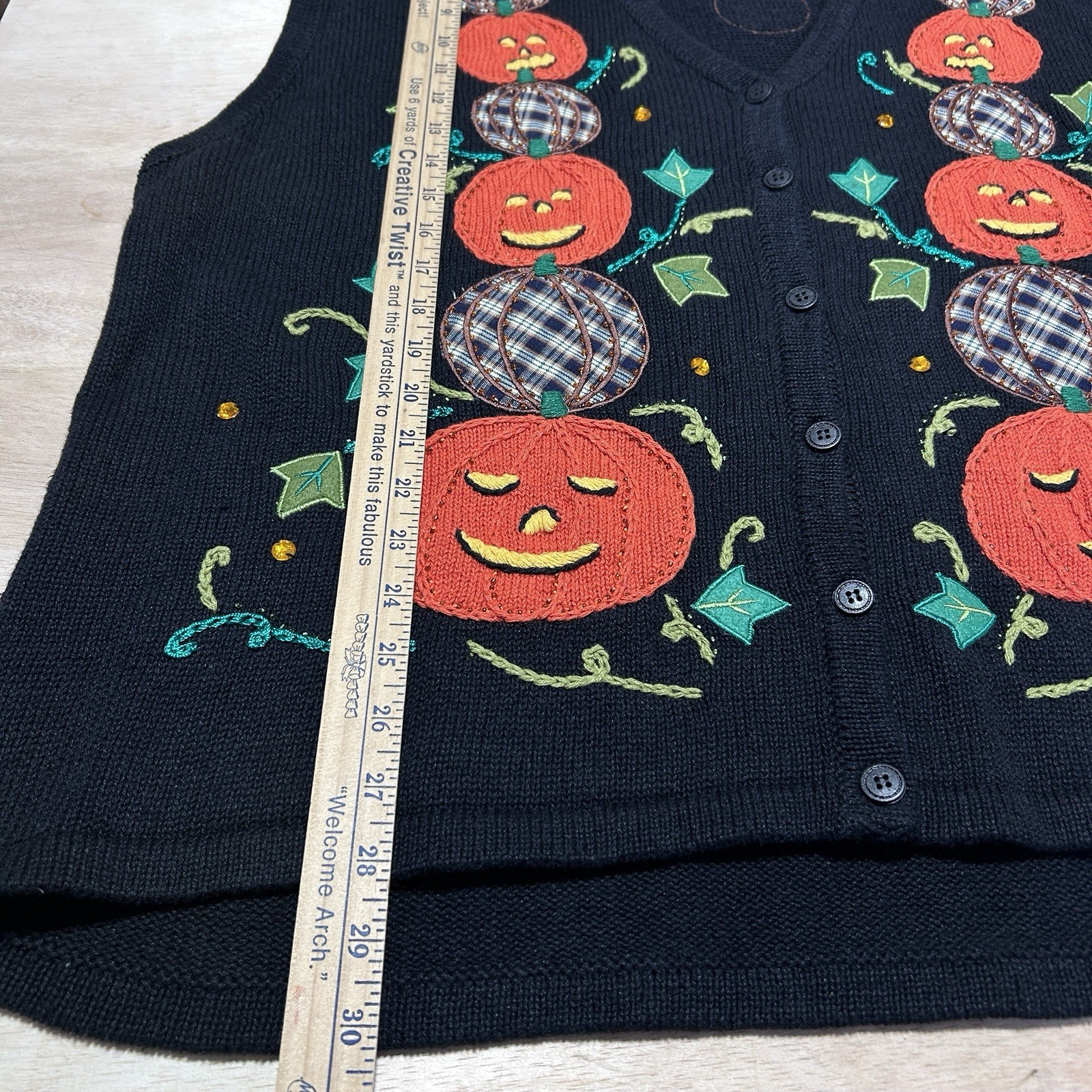 Vtg Bobbie Brooks Halloween Pumpkins Button Knit Sweater Vest Womens 26/28W
