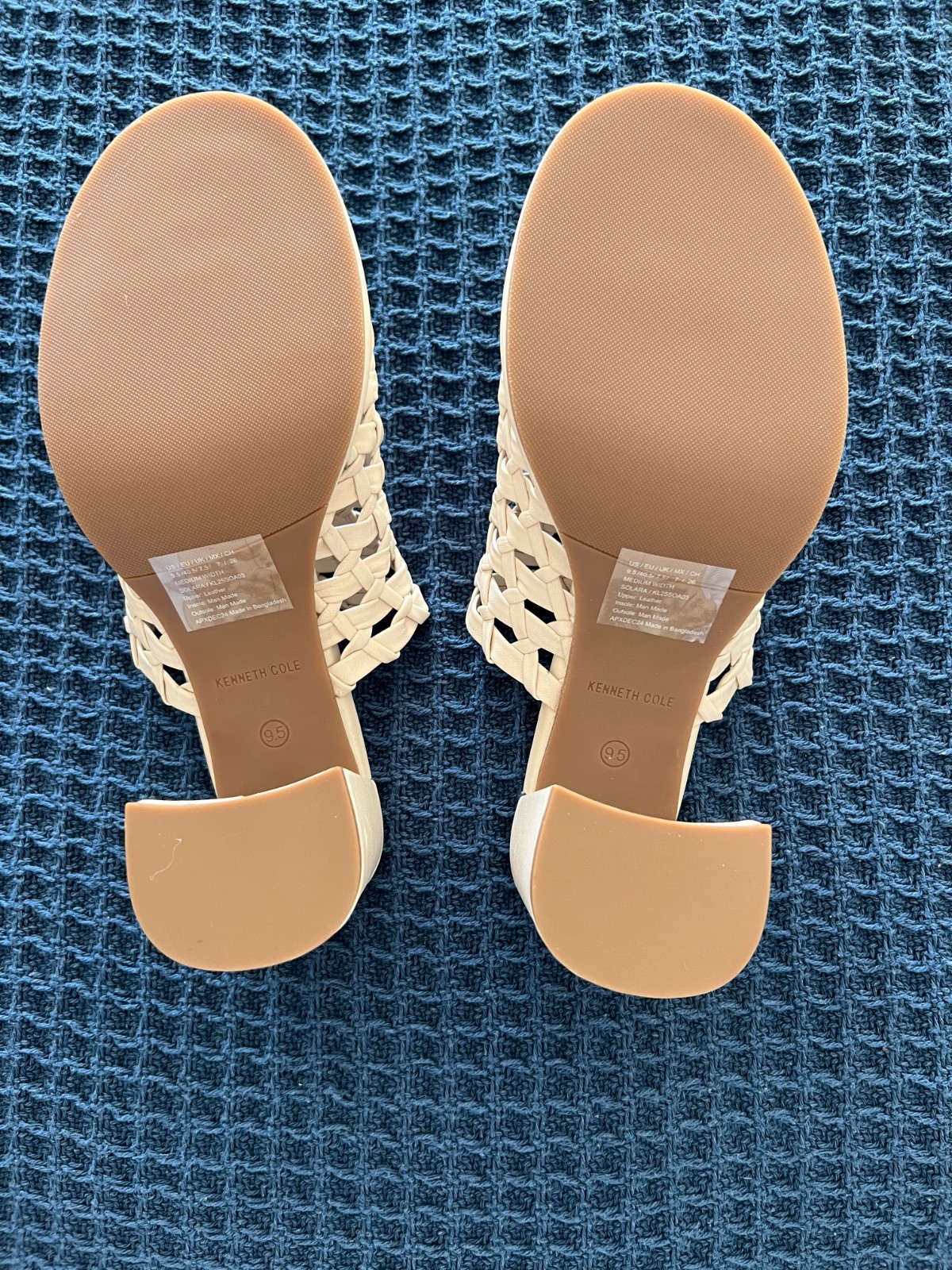 Kenneth Cole Solara Woven Leather Mule Sandals Women’s 9.5 Cream Block Heel NIB