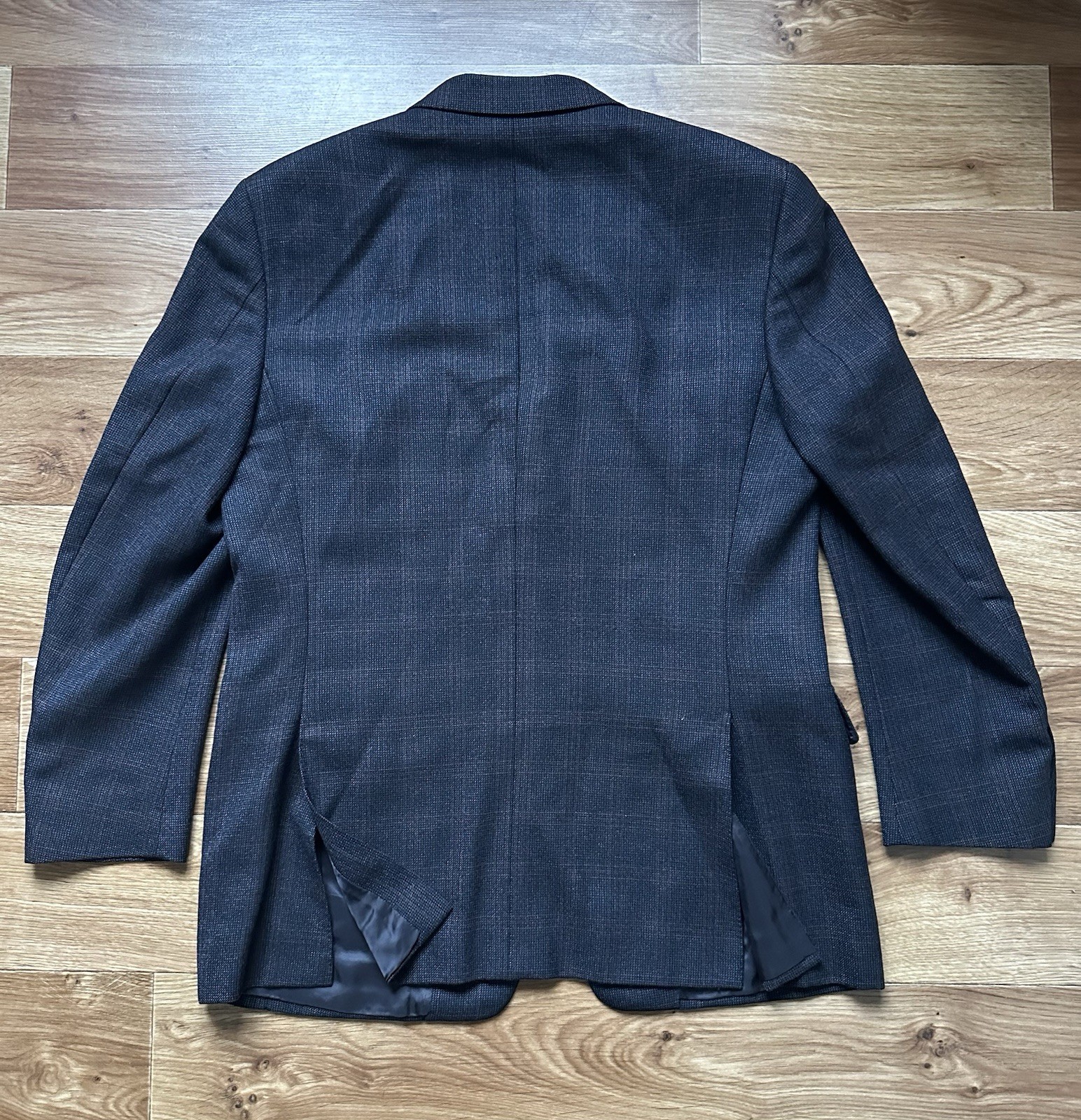CANALI Italy Pure Virgin Wool Blazer 54 44 R Navy Charcoal Micro Check Bemberg